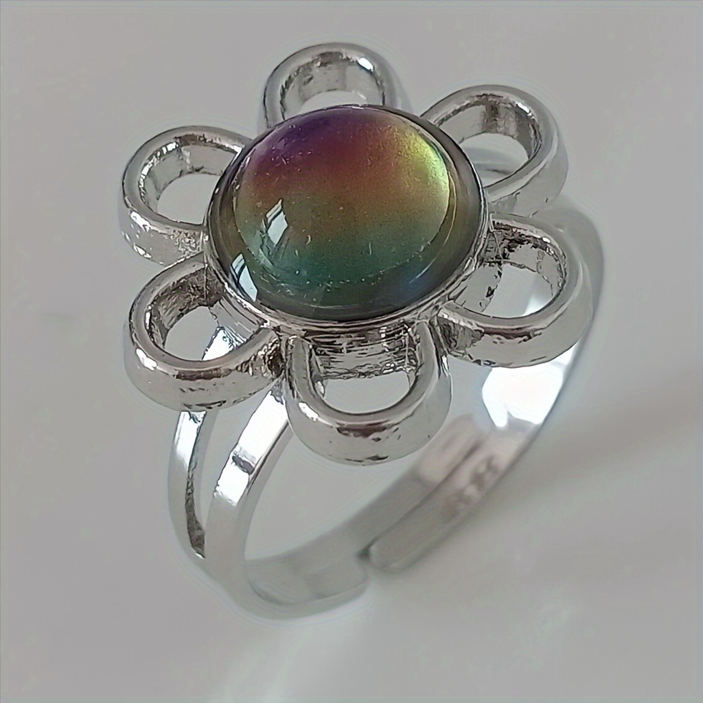 Sunflower Mood Ring Temperature Sensitive Changing Gemstone Alloy Band