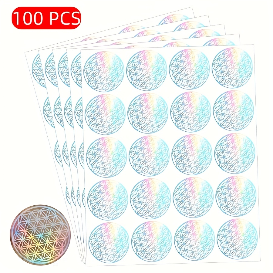 E-shop 100 Stück Holografische Lebensbaum Aufkleber - 1,5-Zoll Runde Selbstklebende PVC mit Funkelnder Oberfläche für Handys, Journale, Wasserflaschen,