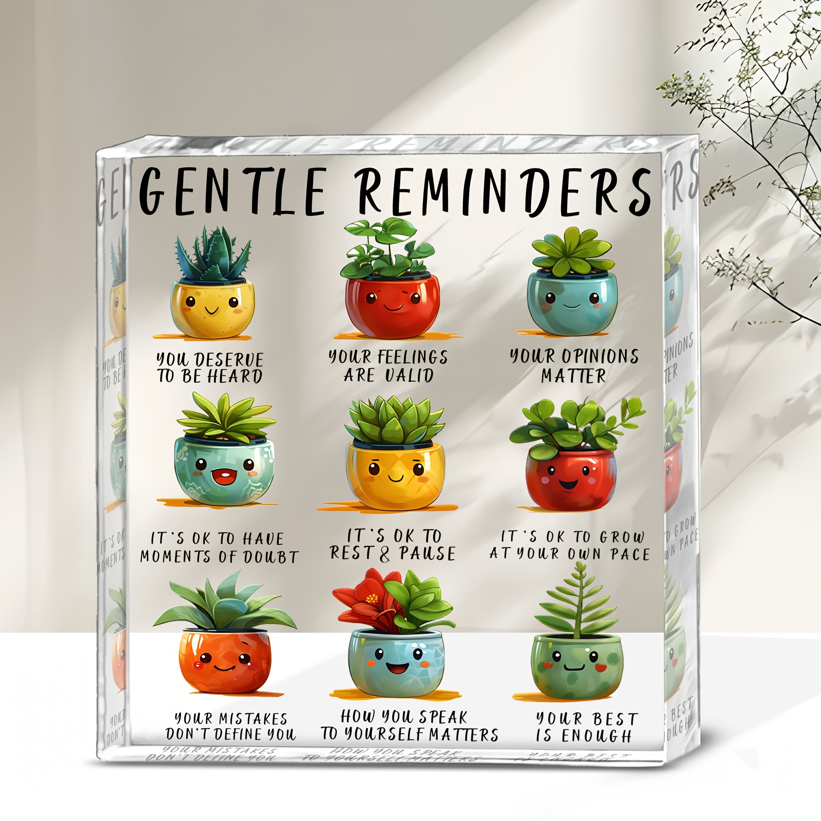 TEMU Décoration de Bureau 2D Plate, 1 Pièce, Cadeau de Nouvel An pour Soins Personnels, Support en Acrylique avec "C'est OK de Se Reposer & Faire "