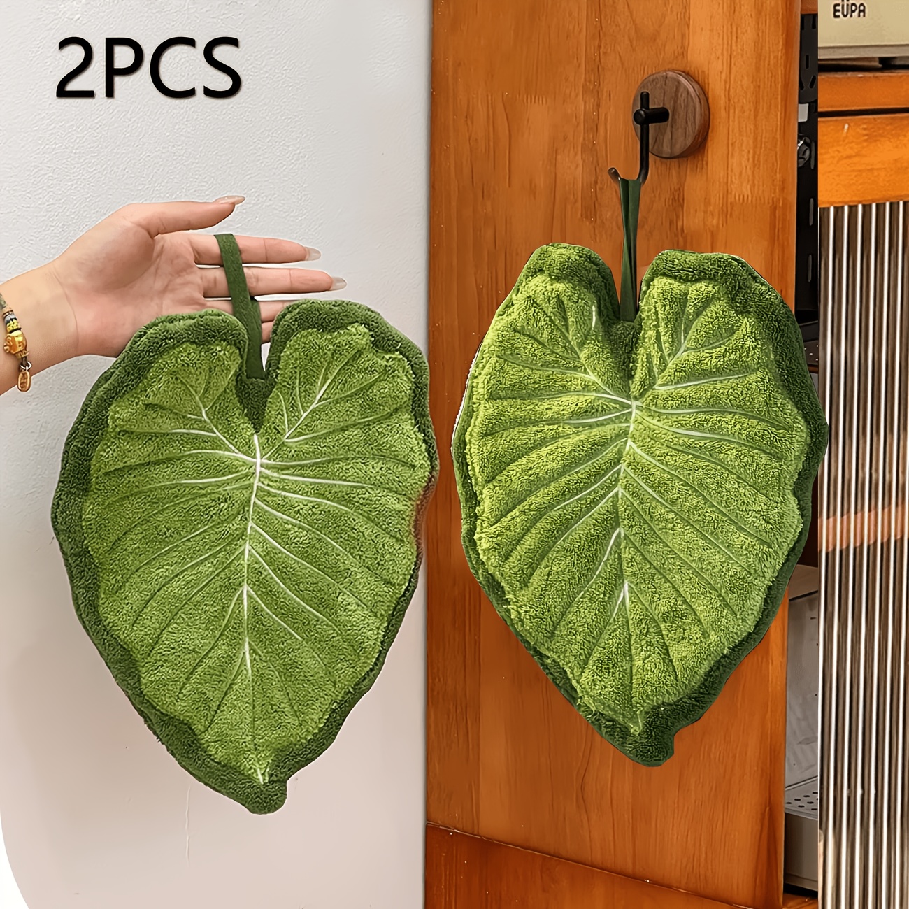 TEMU 2pcs Creative Leaf Bathroom Fingertip Towels, Hangable Design, Absorbent Material, For Bathroom, Dining Room, Kitchen, Reusable, Decorative, An