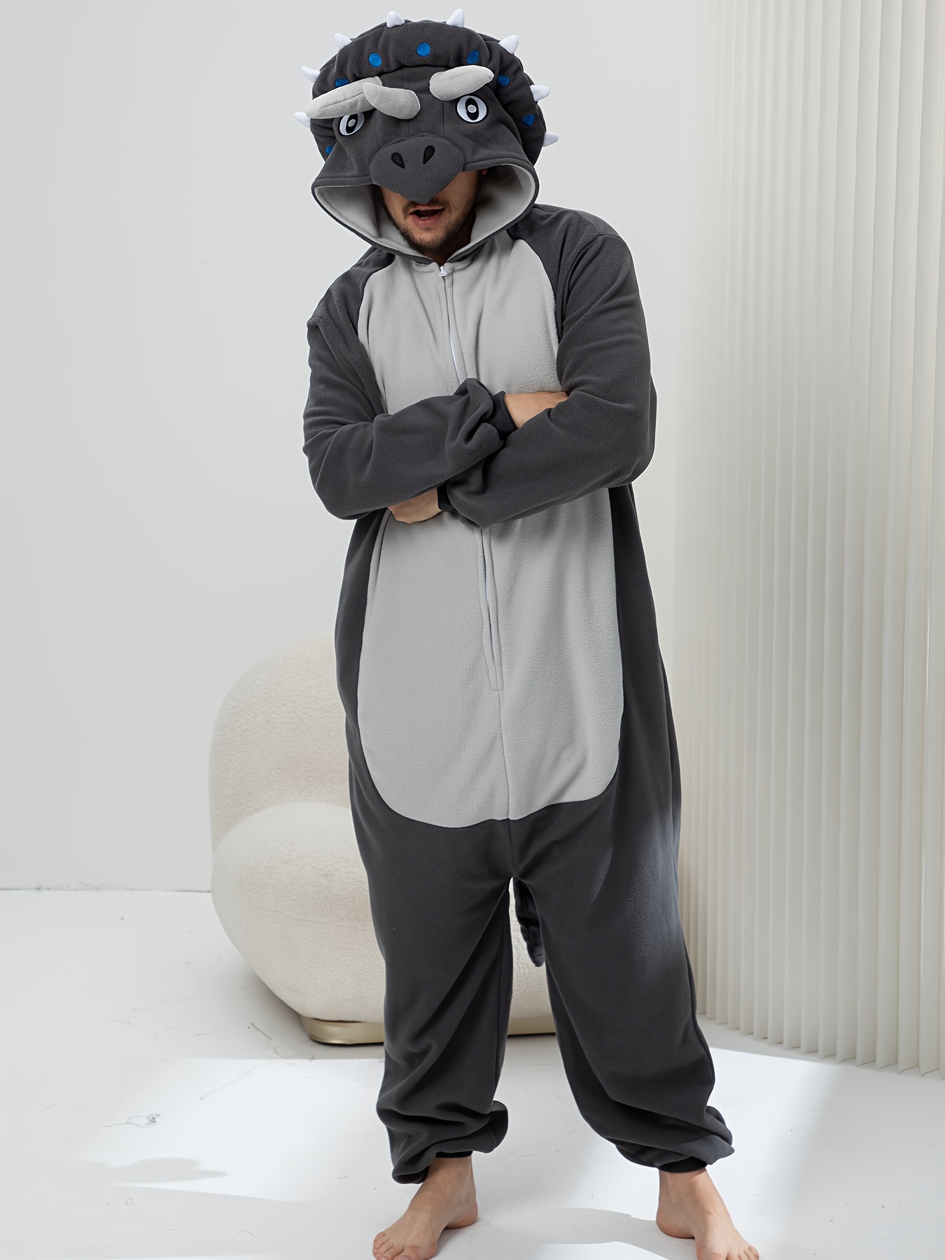 funny triceratops onesie pajamas adults full zip hoodie Temu