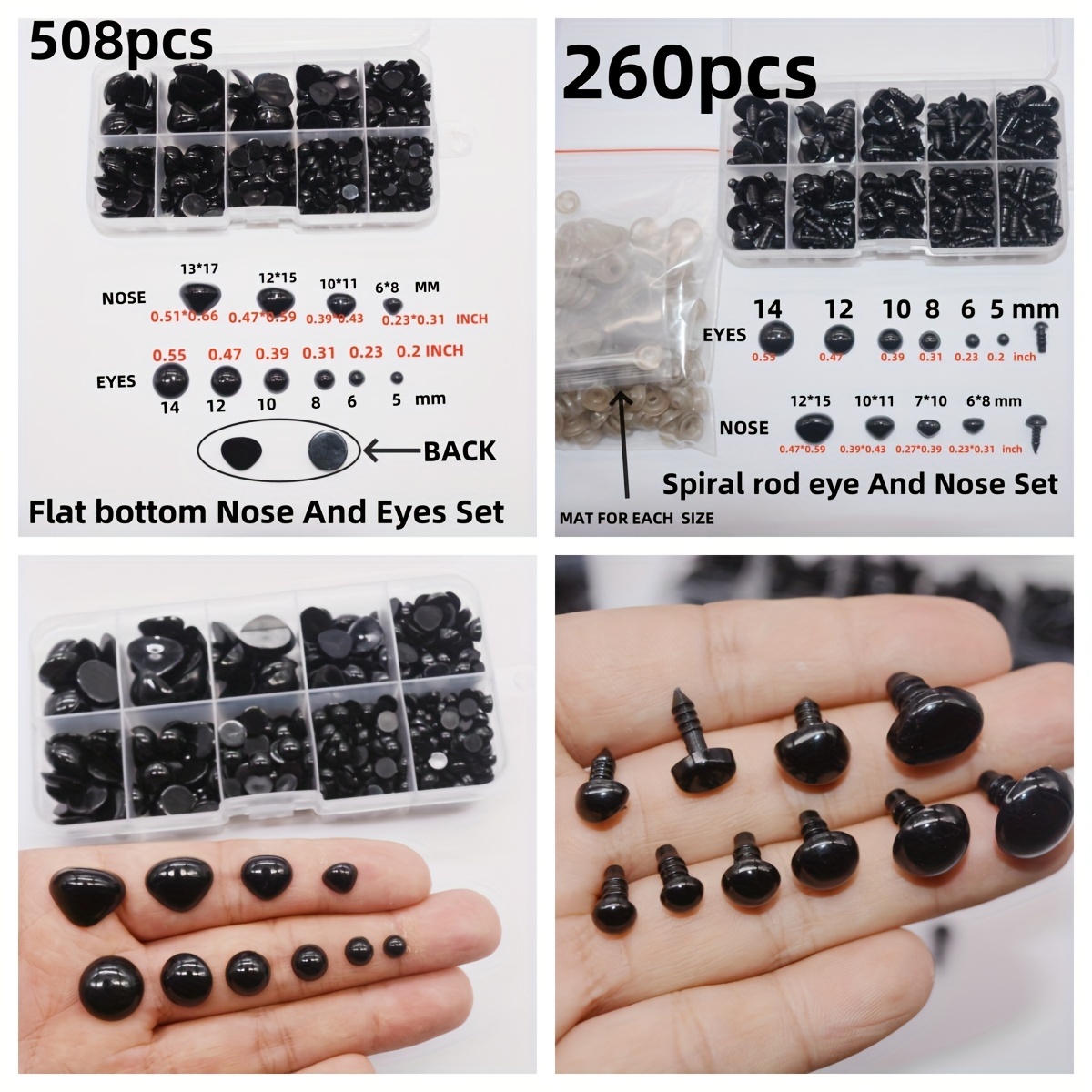 

Ensemble de yeux et de nez en plastique pour poupées et animaux faits main - Kit de 508 pièces et 260 pièces avec différentes pour de couture et - Matériau , kit d'accessoires d'artisanat polyvalent