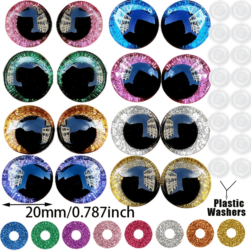 Image of 32pcs 3d Glitter Safety Eyes With Washers, Off-center Round Crochet Eyes For Plush Toys, Animal Doll Crafts, Handmade Kits And Friend Gifts