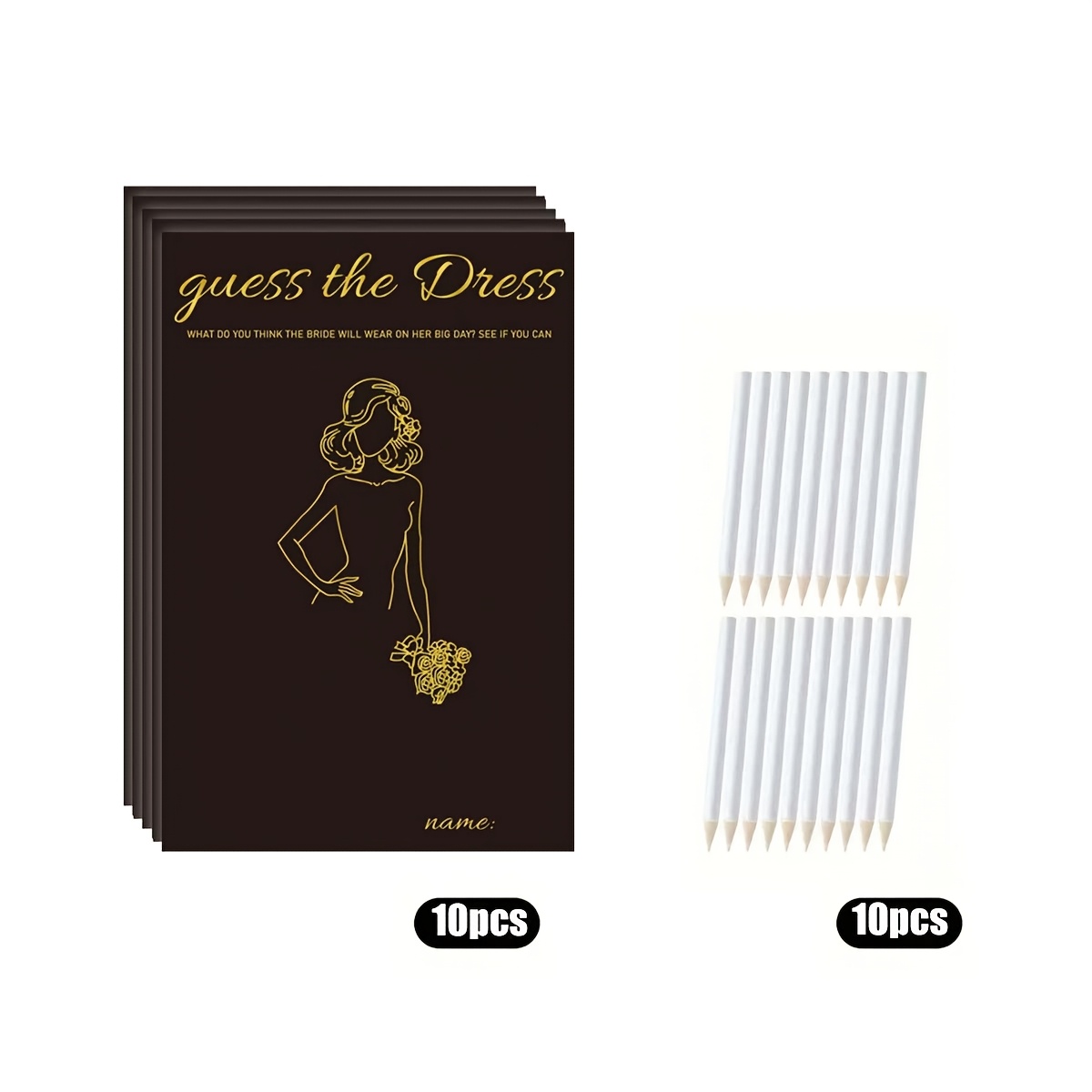 TEMU 10 Sets Of Black Bridal Dress Drawing Cards, Gifts For Brides To Play Games, Game Cards And White Pencils, Fun Decorations, Party Supplies For