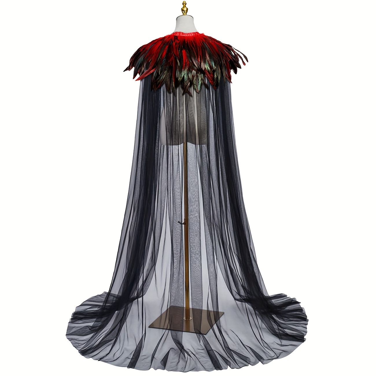 L'VOW Evil Queen Witch Costume - Halloween Cosplay with Feathered Cape, Long Robe & Shawl - Funky Polyester Masquerade Outfit, L'VOW details 6