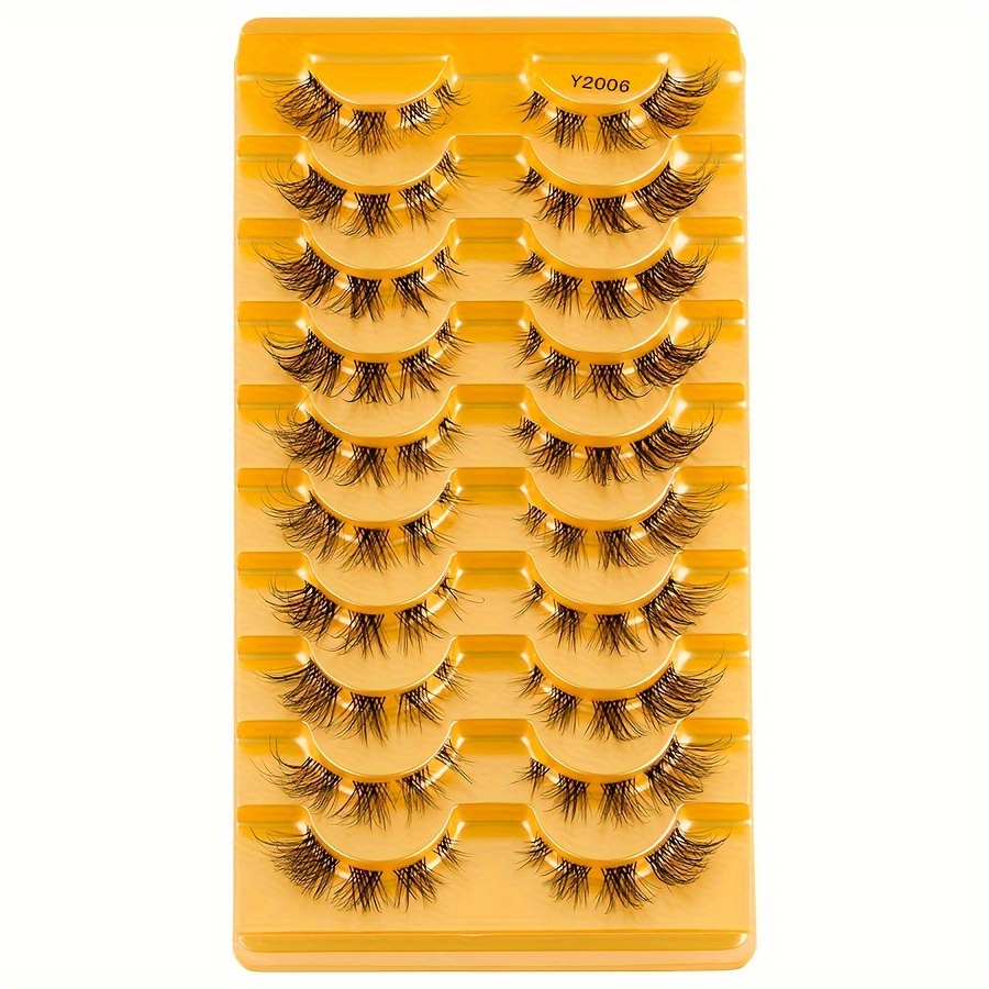 10 Pairs Of Transparent Cat Eye Eyelash Imitations -3d Thin And Lightweight, Suitable For Beginners And , With Lengths (6-10mm), Transparent Stems, Daily Use And Low-key Makeup