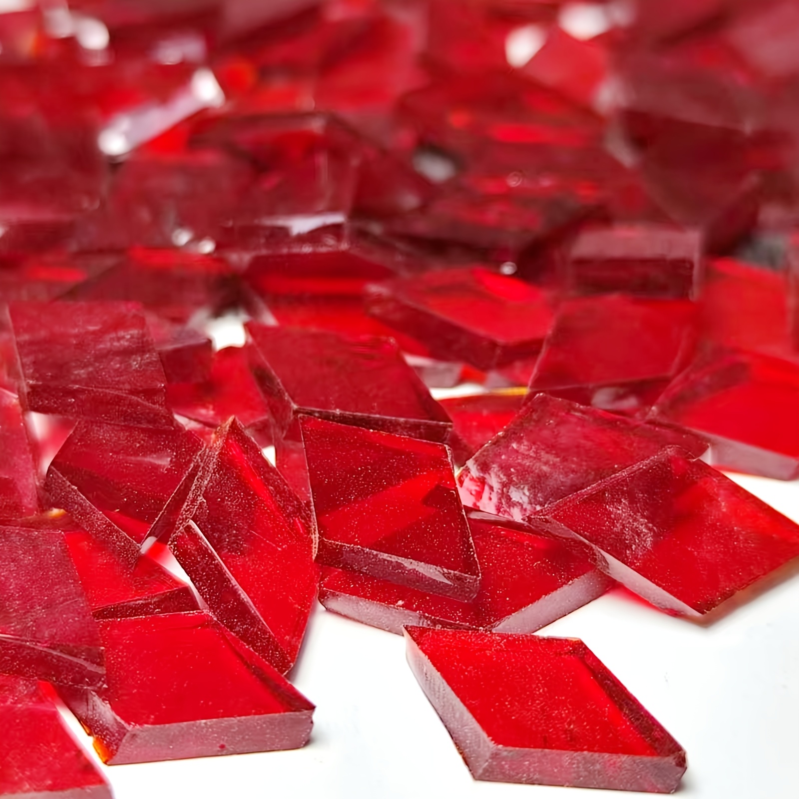 TEMU 100pcs Red Transparent Diamond Shaped Colored Glass Pieces - Suitable For Diy Mosaic Lampshades, Glass Paintings, Sunshine Catchers, Handmade