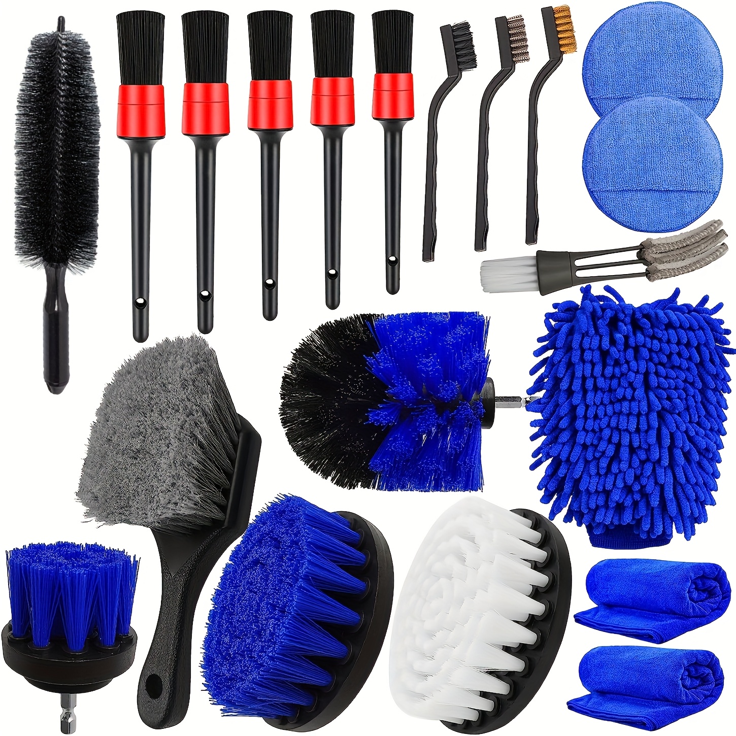 

20pcs Complete Car Wheel & Tire Detailing Kit - Easy-clean Brushes, Mitt, Plush Towels & Wax Pads For Shine - Professional Auto Detailing For Rims