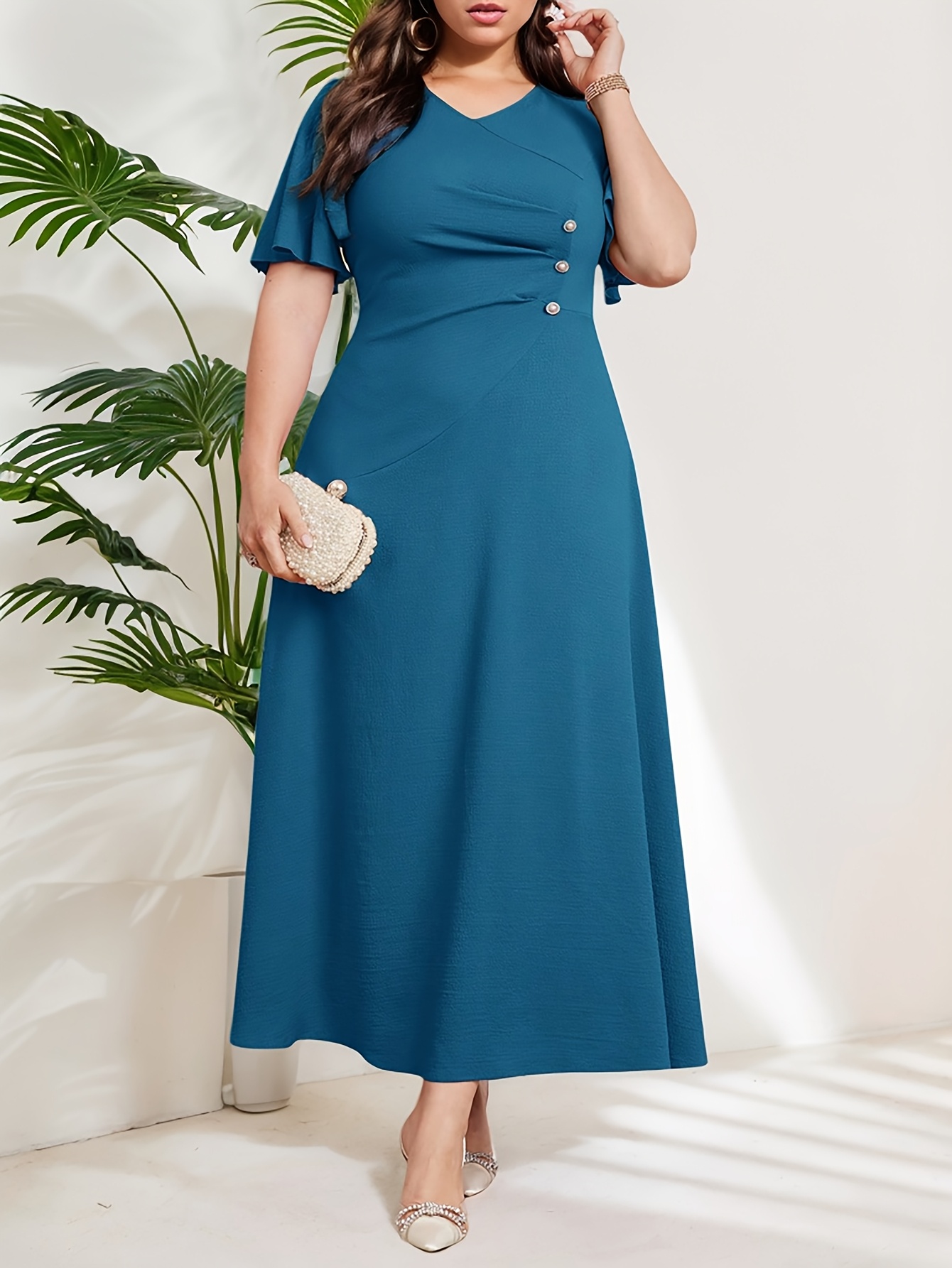 plus size elegant plus size womens midi dress v neck short - Temu