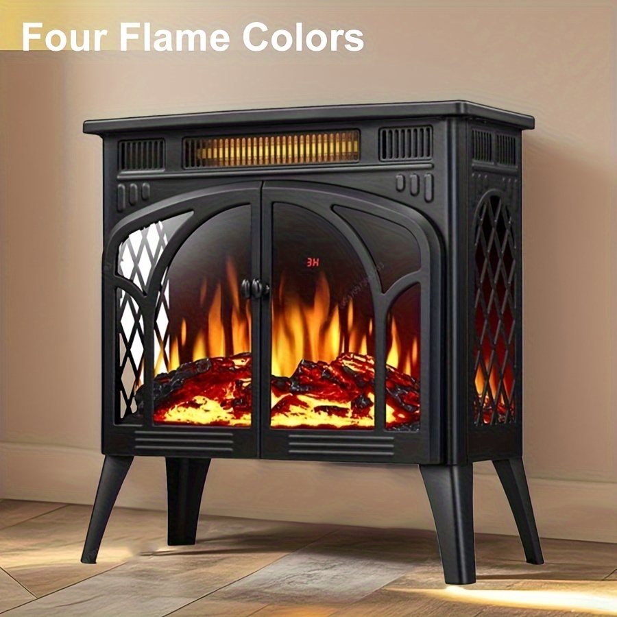 

Kndko Freestanding Electric Fireplace Stove Heater With 3d Logs, Realistic Flame, Adjustable And Color, Protection, 5100btu Max 1500w, Black, Fireplace Heater