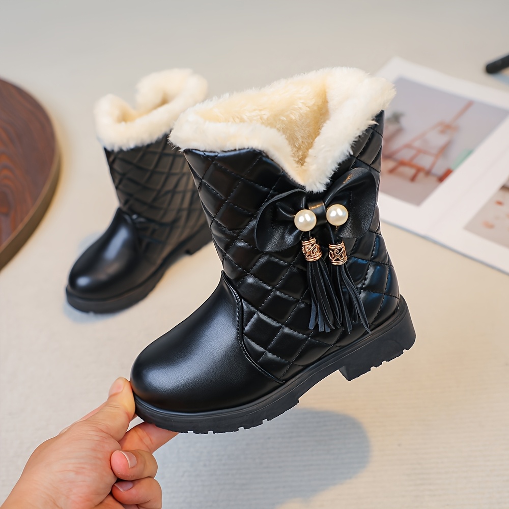 Een Paar Winter Sneeuwlaars voor Meisjes met Strik en Fleece Voering