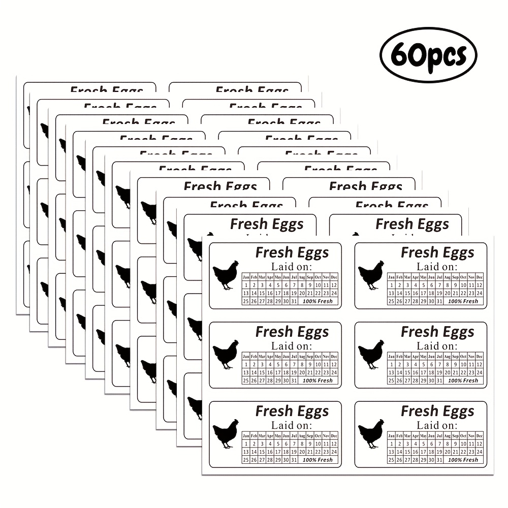 Image of 60pcs Of 9.5*5cm (3.74*2 Inches) Carton Date Labels, Stickers For Egg Boxes, Adhesive Labels For Egg Trays, Egg Tags That Easy Marking Of Egg Production Dates And Times