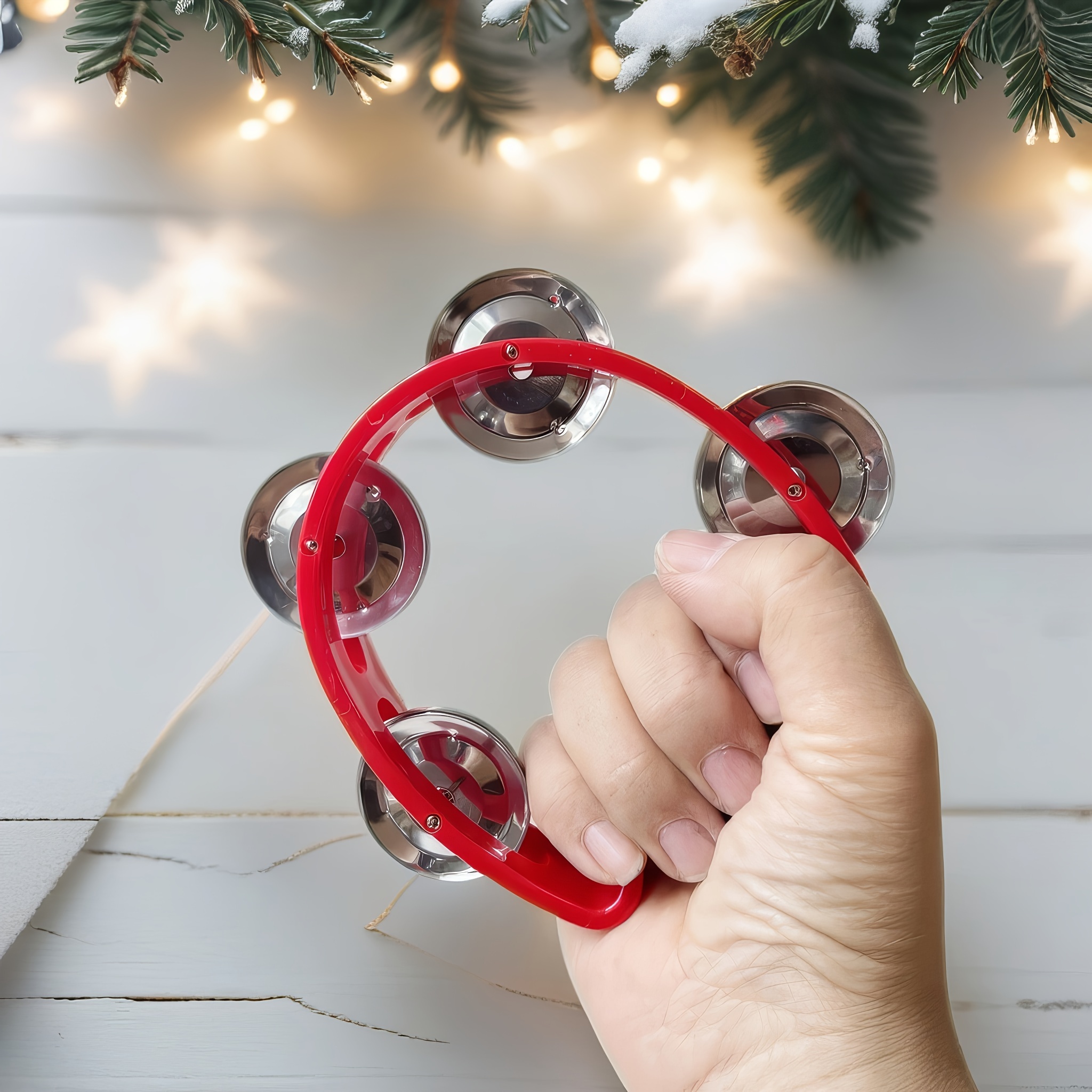 Grasp Training Musical Instrument Educational Toy 4-Bell Hand-Ring Bell Dance Performance Hand-Ring Bell Music Perception Educational Toy New Hand Drum Metal Bell Percussion Instrument Entertainment Instrument Plastic Single Layer Flower Drum Circle