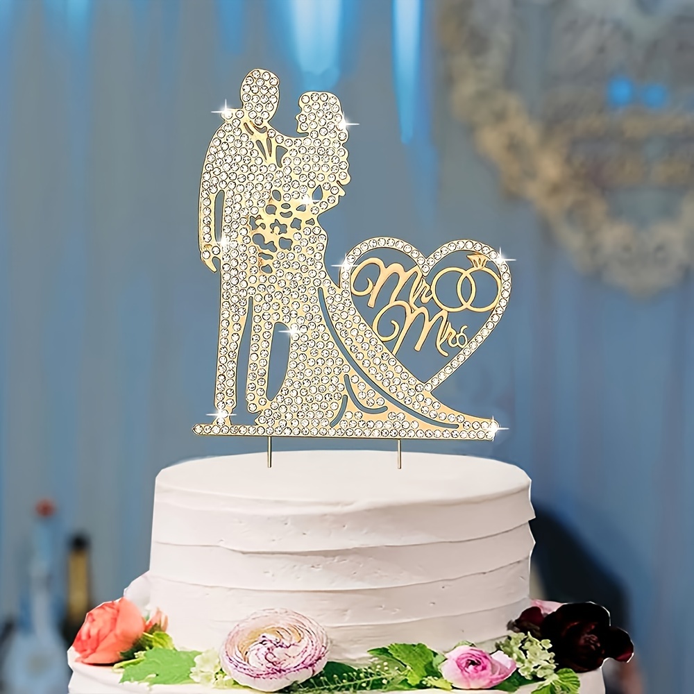 

Crystal Wedding Cake Topper: Bride And Groom Design For Wedding Ceremony & Anniversary Party (golden/silver)