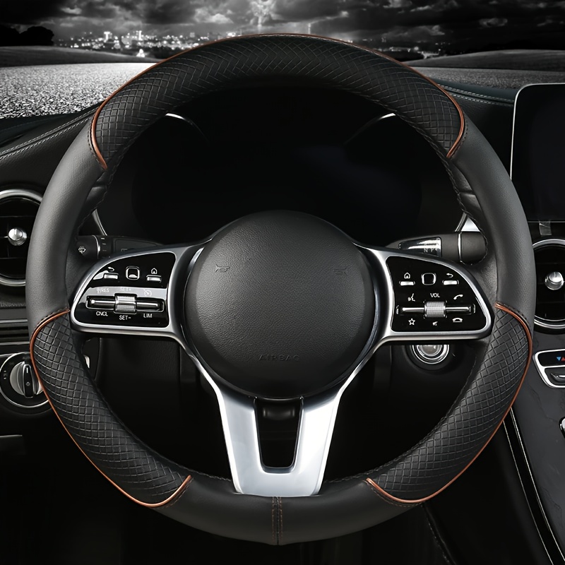 Aukštos kokybės PU odos neslystantis ir atsparus dilimui automobilio vairo dangtelis, su neslystančiu vidiniu žiedu, universalus daugumai automobilių modelių