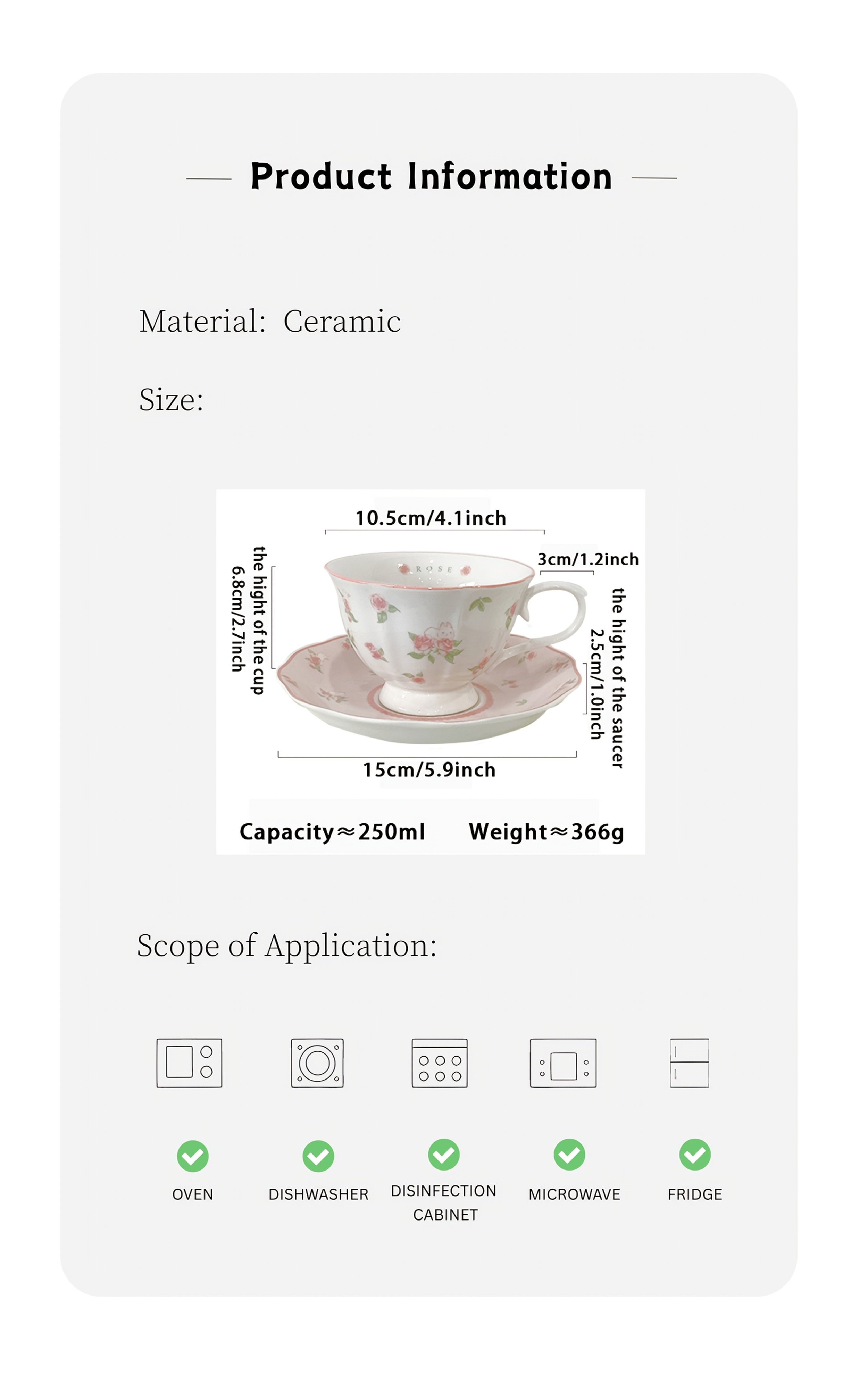 elegant vintage french inspired teacup and saucer set whimsical floral and animal   for afternoon tea coffee or decor   matching spoon 4pcs set porcelain bone china best for christmas   thanksgiving Product details 7