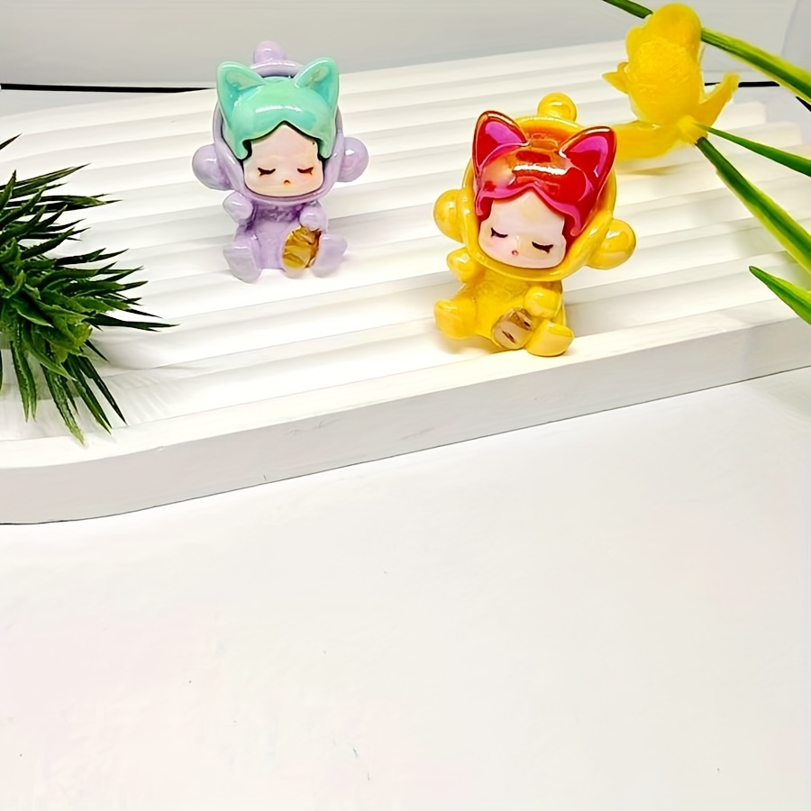 

3pcs Resin Rabbit & Cat Figurine Charms - Diy Beads For Phone, Bag, And Accessories With Unique Hats (purple, Green, Yellow)