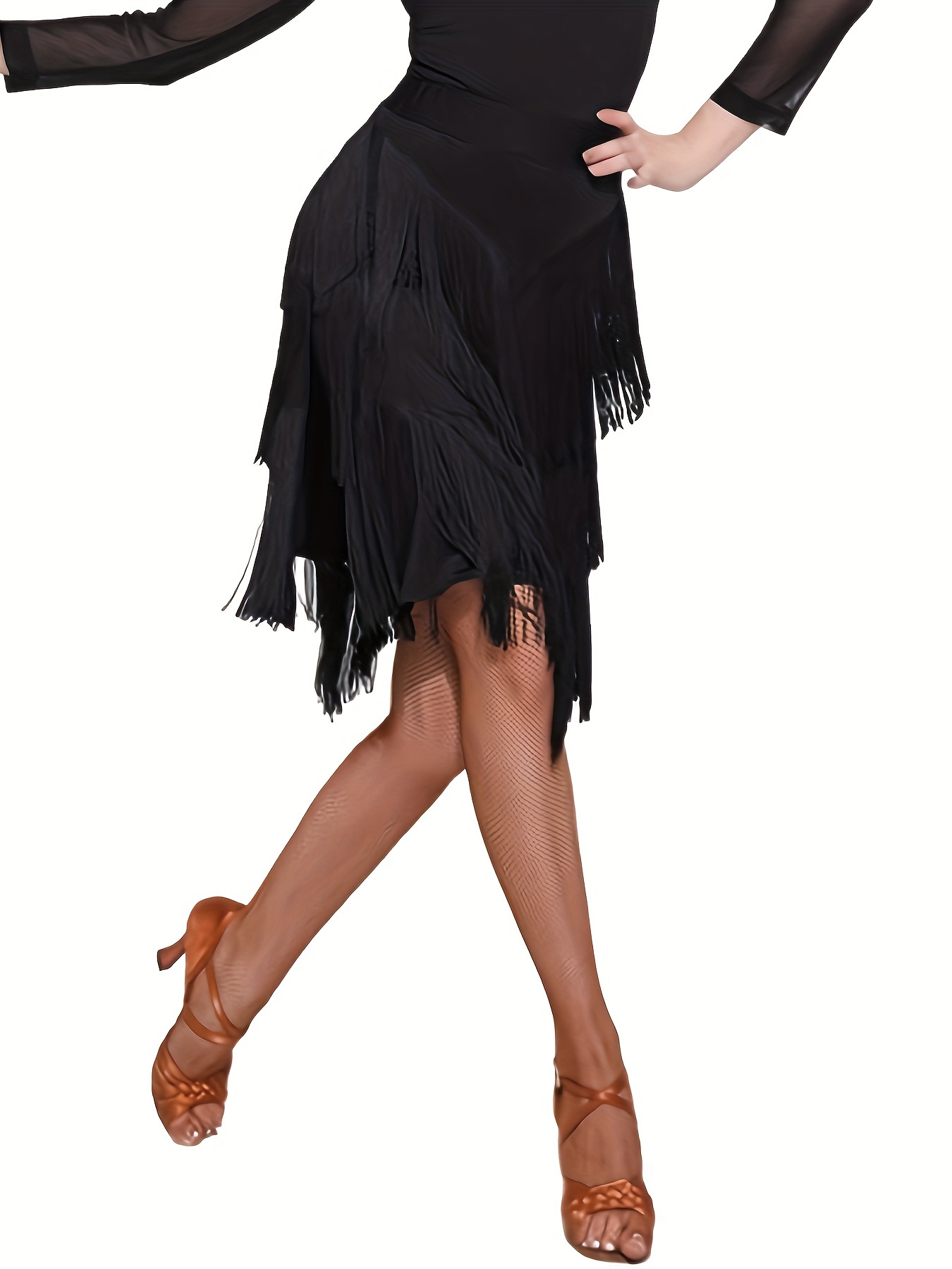 black wedding guest dress long sleeve Women's Black Tassel Latin Salsa Dance Dress Training Performance Danc –  TTdancewear