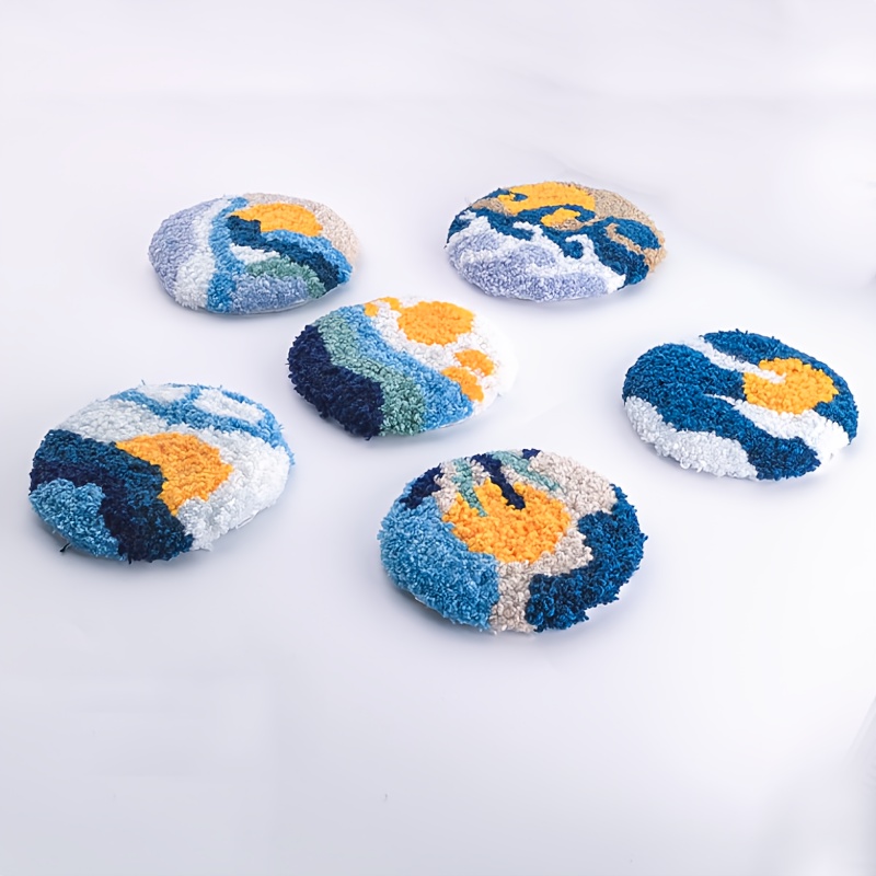 TEMU 1 Ensemble de 6pcs Sous-verres Brodés DIY Motif Paysage de , Kit de Matériel de Broderie Artisanale, Comprend Tous les Outils Nécessaires pour