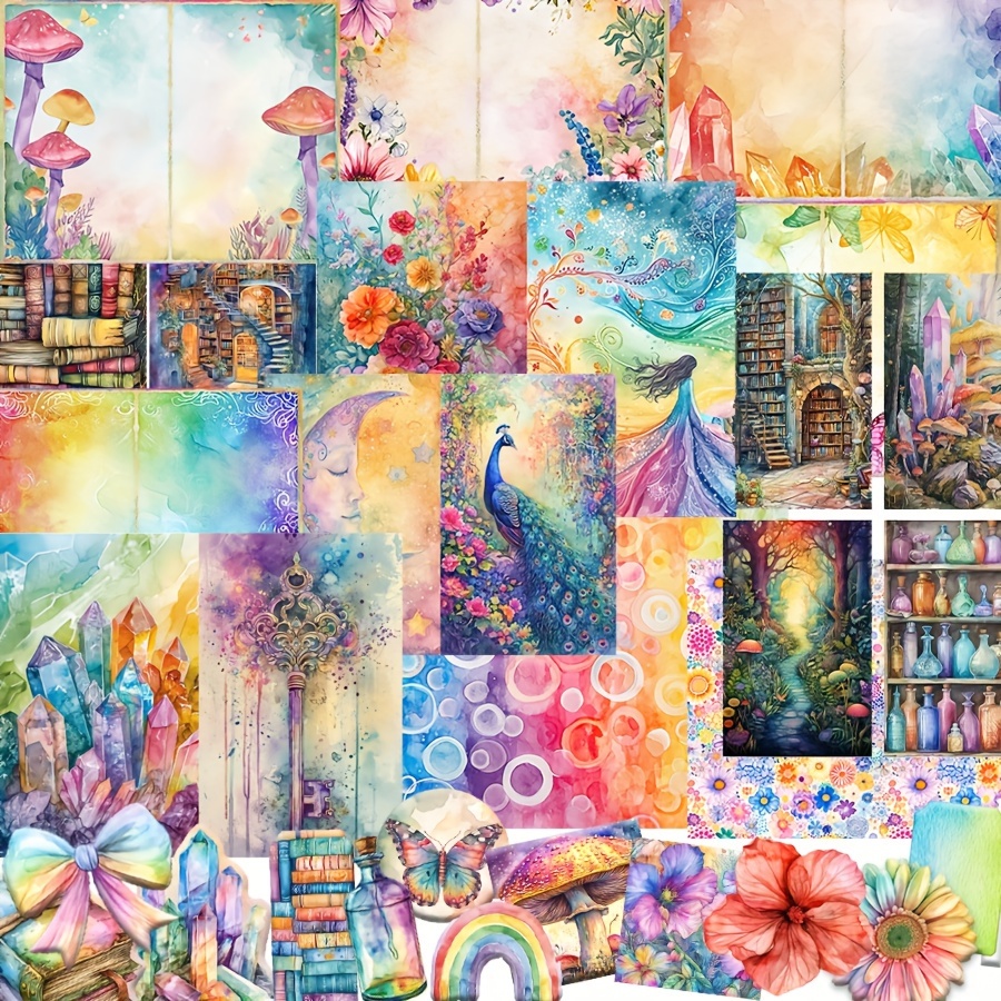 Image of 148pcs (12 Paper And 136 Sticker), Rainbow Day Theme With Floral, Pattern, For Gift Tag, Diy Paper Craft For Junk Journal Kit, Scrapbooking,gift Box, Greeting Cards,adventure Book,retro Alblum