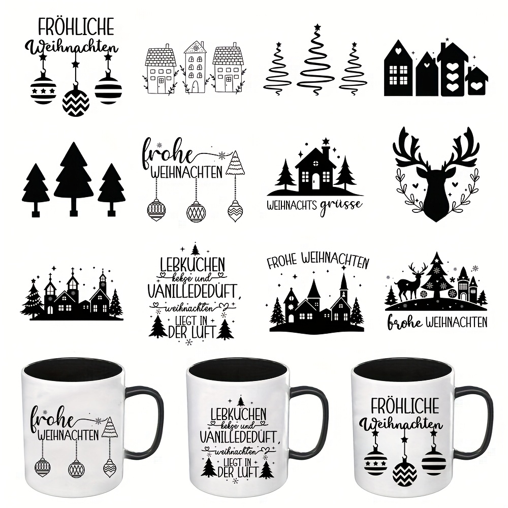 Image of 12pcs German Christmas Themes Uv Dtf Stickers For Coffee Cups - Self-adhesive Transfer Paper With Christmas Tree Pictures, Christmas Houses, Christmas Elk Pictures, Easy To Stick On Glass