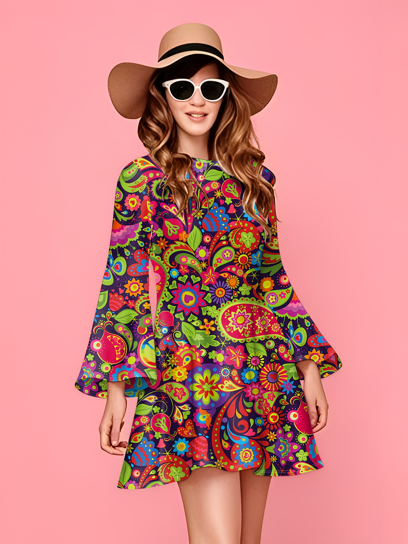 womens retro 60s hippie style a line dress psychedelic - Temu Australia