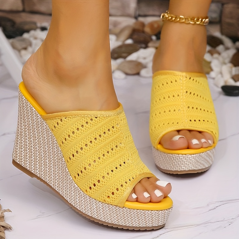 Casual Sandalias Color Amarillo Sandalias Tacón Mujer Color
