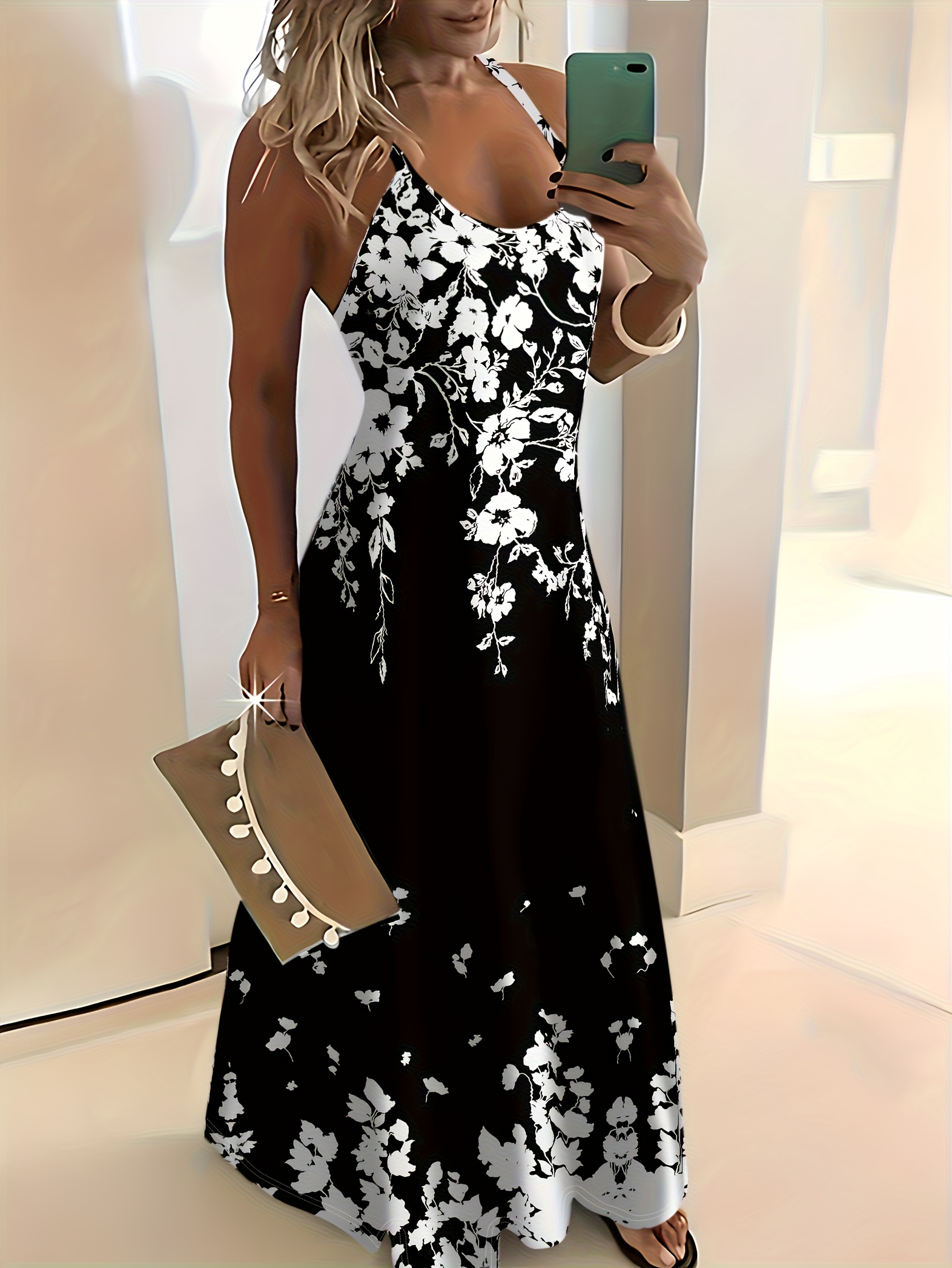 new   of european and   womens sleeveless printed round neck dresses for vacation and leisure