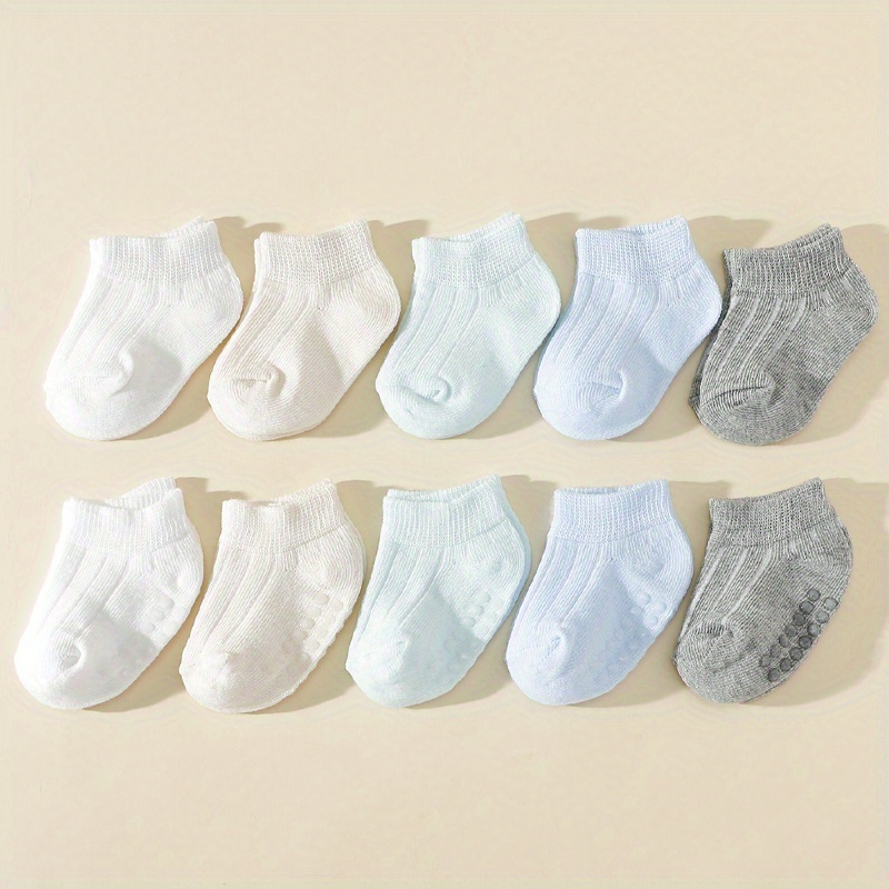 10 Pairs Baby Short Socks | Solid Color, Non-slip, Spring/summer Season, Knit Fabric, Hand Wash Only