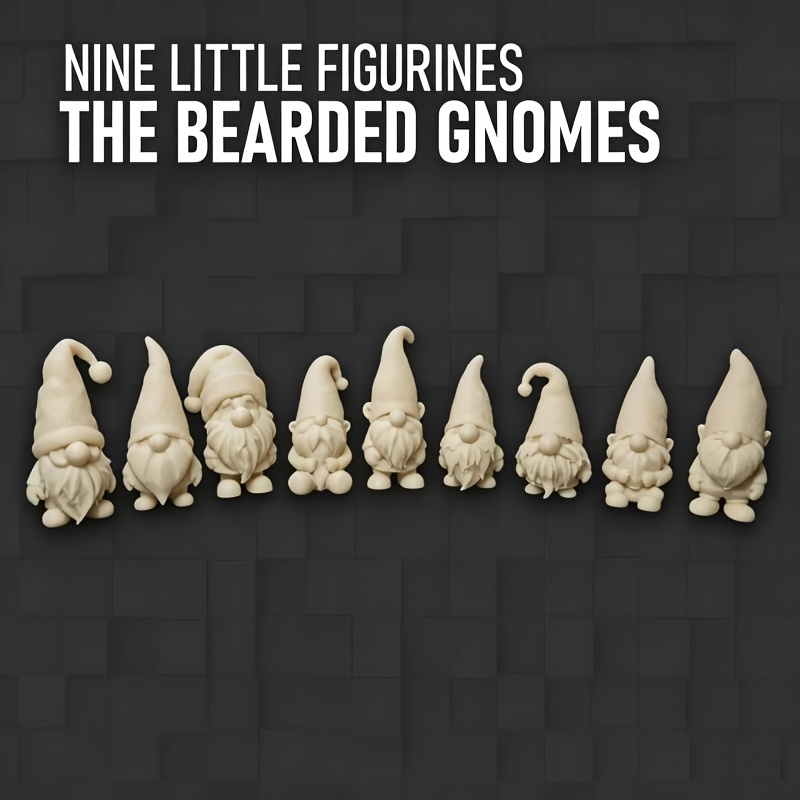 TEMU Ensemble de 9 figurines de gnomes imprimées en 3D, mini décoration de , convient pour de bord de voiture, étagère, bureau et multiples scènes,