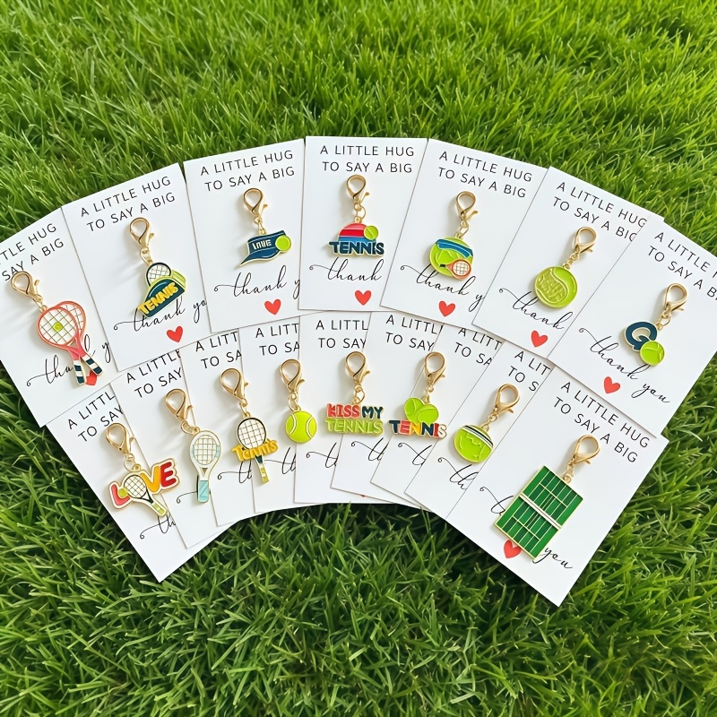 TEMU 15pcs Tennis Sports Theme Thank You Cards With Keychains Gift Pack. Suitable For Backpacks/coin Purses/phone Cases /car Keychains And Other