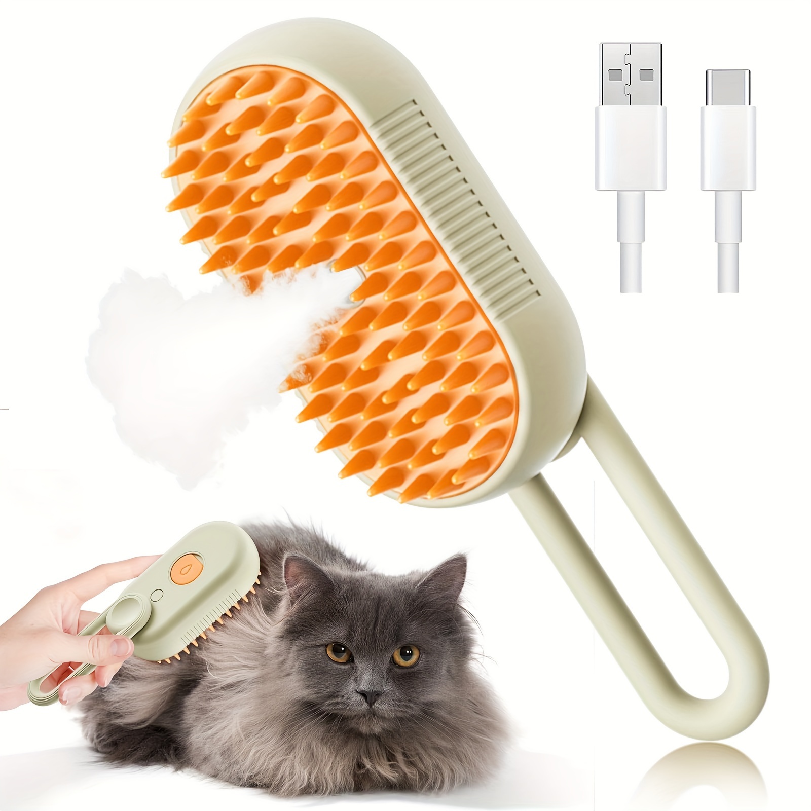 

Steamy Cat Brush, 3 In 1 Cat Steamy Brush, Cat Brush Massaging Comb, Usb Recharging Pet Grooming Comb Hair Removal Combs Pet Supplies