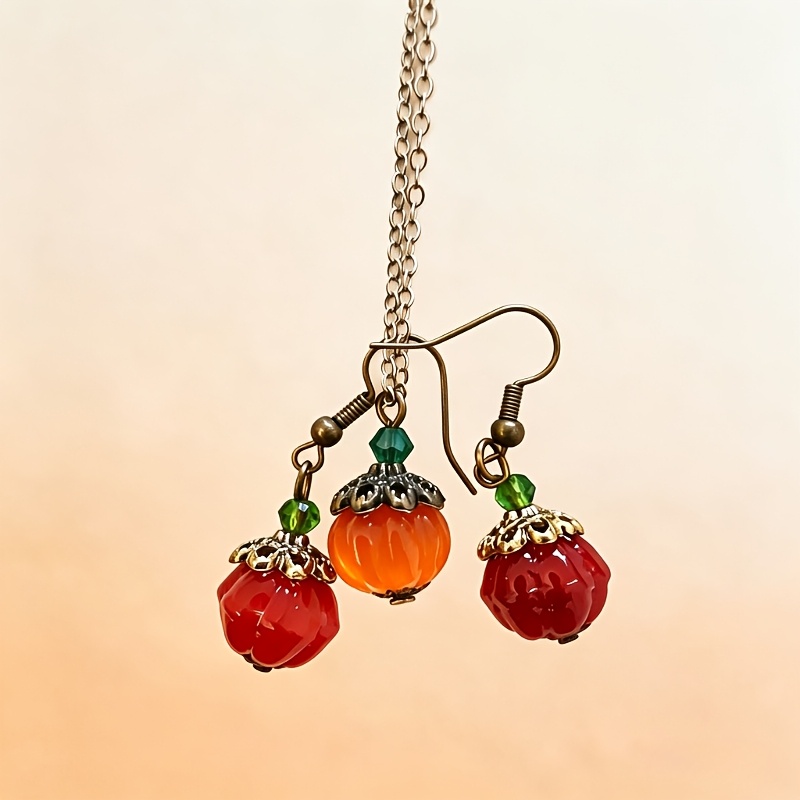 TEMU Autumn-vibe Pumpkin-shaped Earring And Necklace Set, Autumn-themed Accessories, Ideal As A Gift For , Elevates , Exquisite Pumpkin Necklace