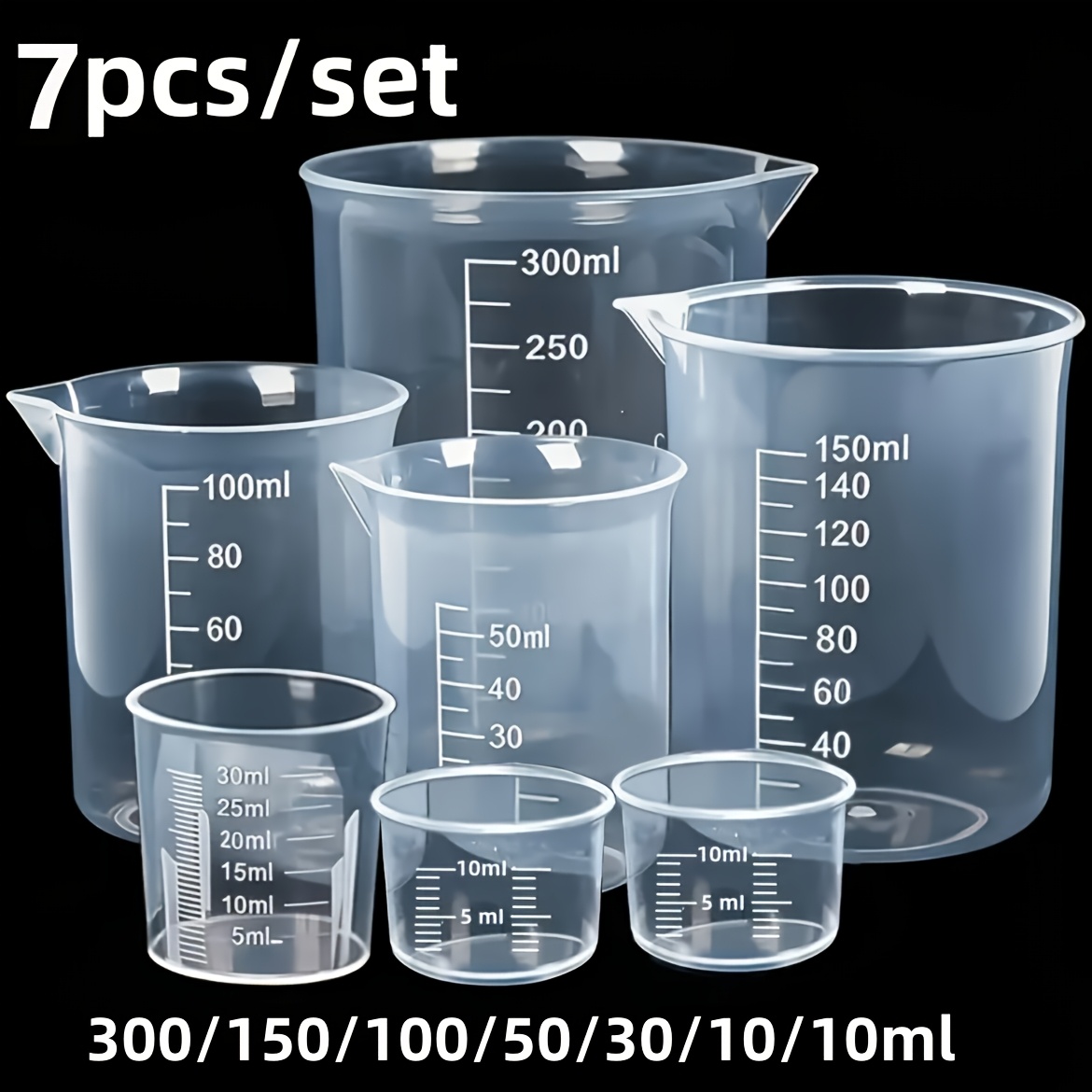 TEMU 7pcs Measuring Cup Set With Accurate And Transparent Plastic Graduated Measuring Cups, Paint Mixing Cups, Multi-functional Measuring Cups With