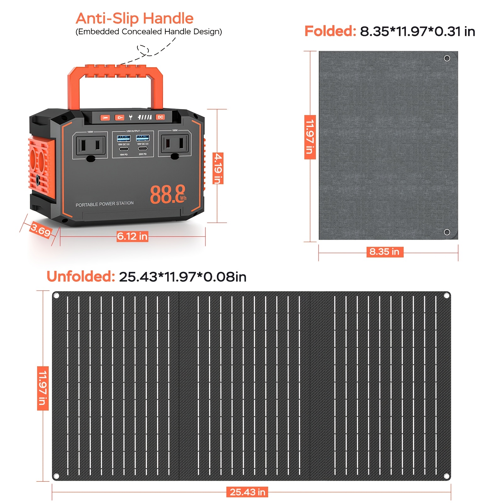portable power station 100w 111wh with 30w solar panels with ac outlet 110v 3 usb a 2 usb c 2     solar generator for   emergency hurricaneth Product details 1