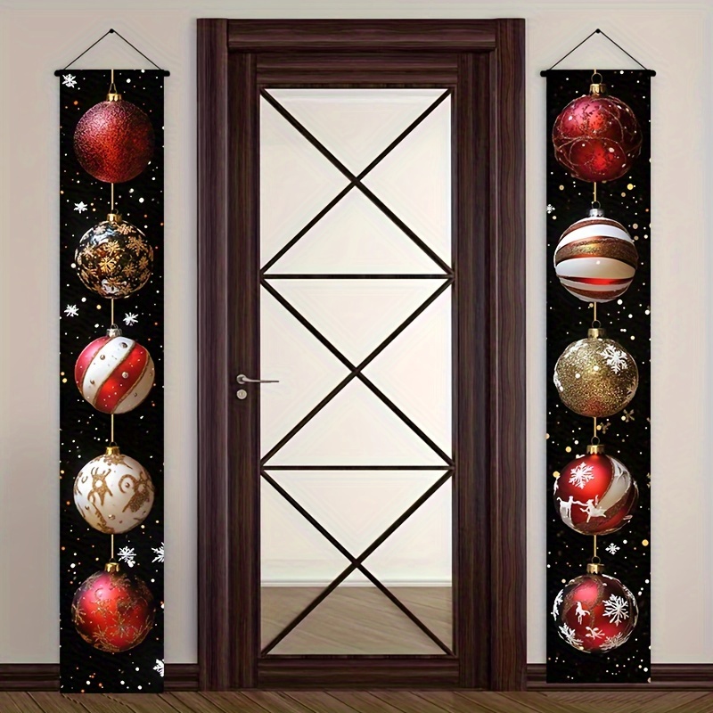 

2-piece Christmas Porch Banner Set - Festive Red & Golden Ornaments - Durable Polyester Door Hangings Without Electricity, Ideal For Front Door, Patio, Garage - Holiday Decor 12x70.8 Inches