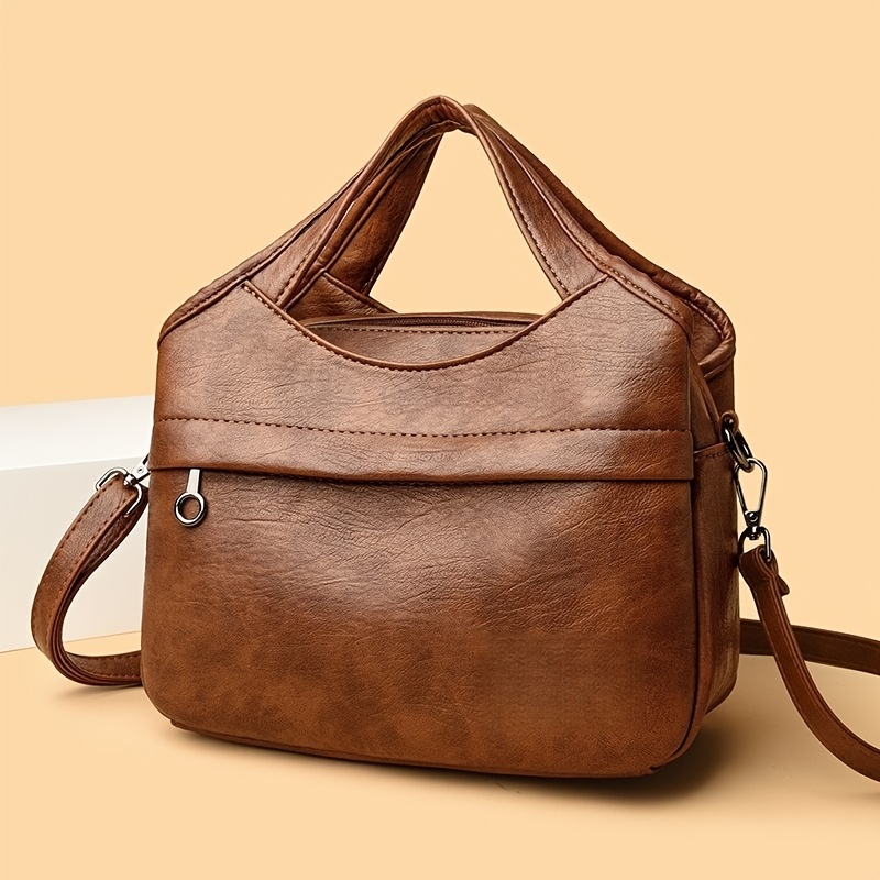TEMU Vintage Elegant Women's Crossbody Bag, Large Capacity Minimalist, Delicate Zipper Interior Pockets, Fashion Versatile For Daily