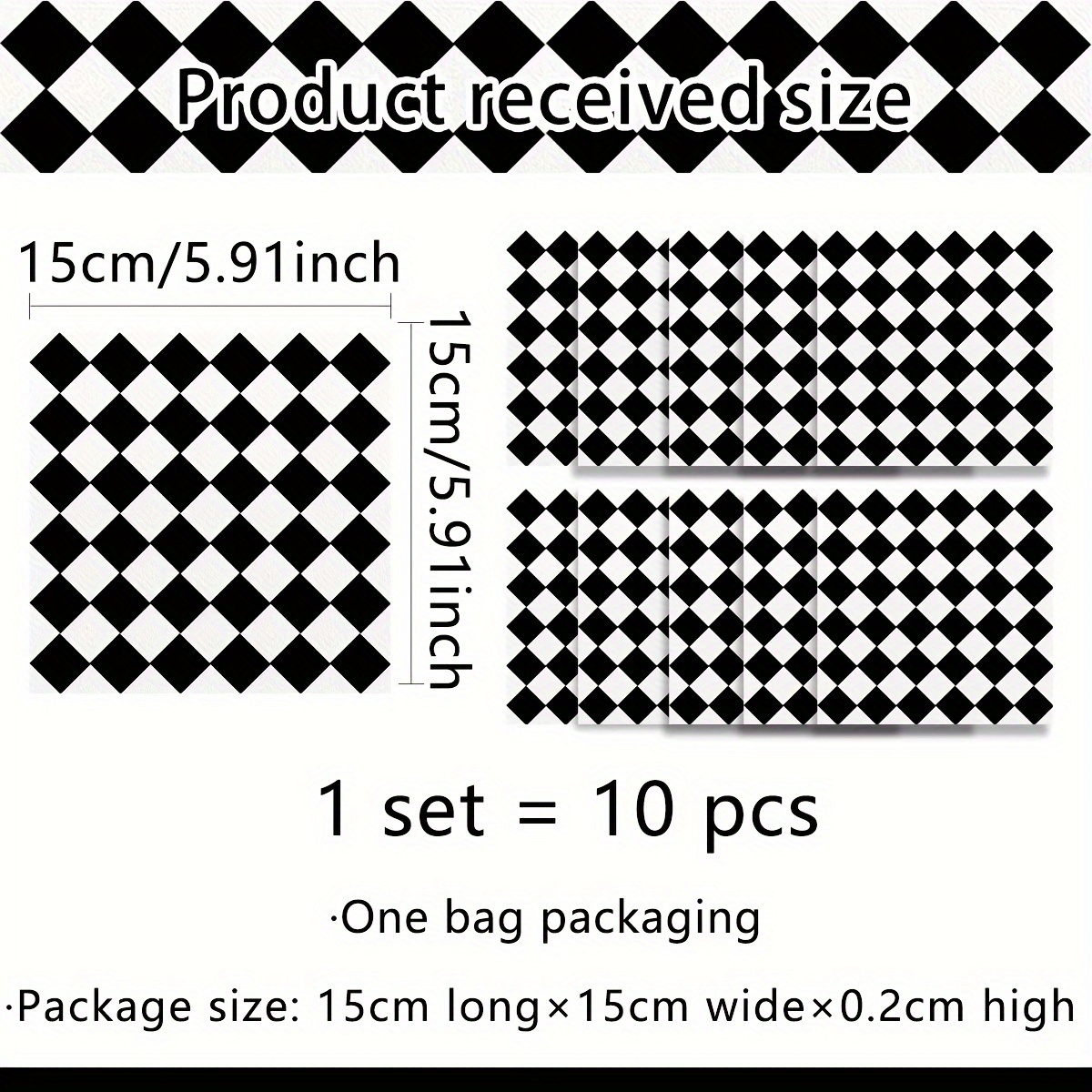 Image of A Set Of Ten (15*15cm*10pcs) Retro Wall Tiles Black And White Checkered French Wall Stickers Balcony Terrace Room Background Decorative Wall Stickers Tile Stickers Acz2009