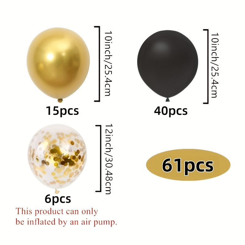 TEMU 61 Sets Of Black Golden Glitter Balloons, Metal Golden And Black Latex Balloons, Suitable For Birthdays, Weddings, Baby Showers, Graduation