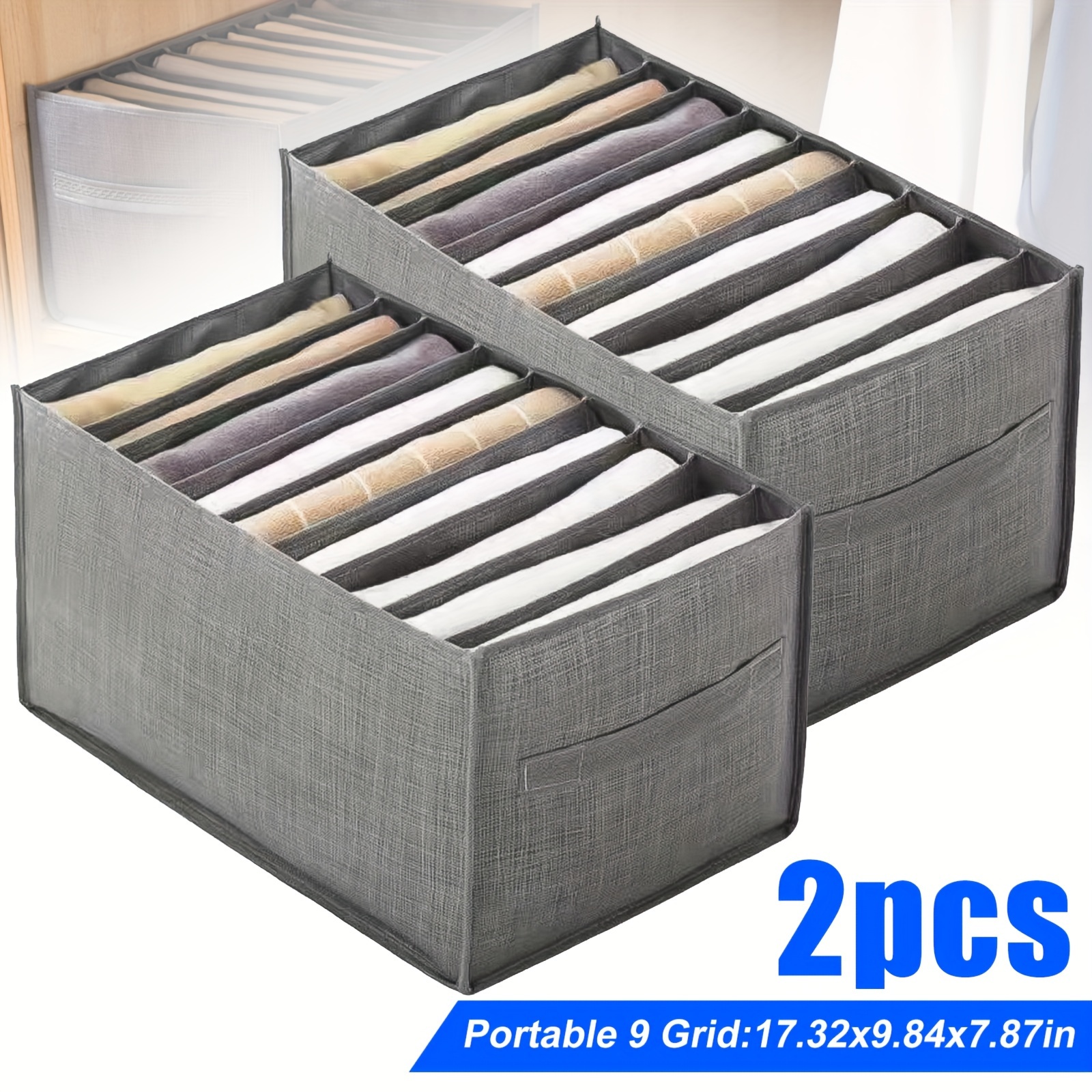 

2pcs Clothes Drawer Storage Box, Foldable Drawer Organizer With 7 Grids, Space Saving Wardrobe Organizer For Jeans Shirt