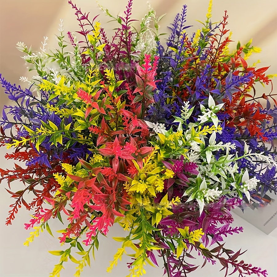 Image of 15pcs Artificial Lavender Plastic Simulation Uv Resistant Outdoor Flowers , Mixed Winter Christmas Decoration Flowers Home Garden Porch Decoration Wedding Spring Summer Home Decor
