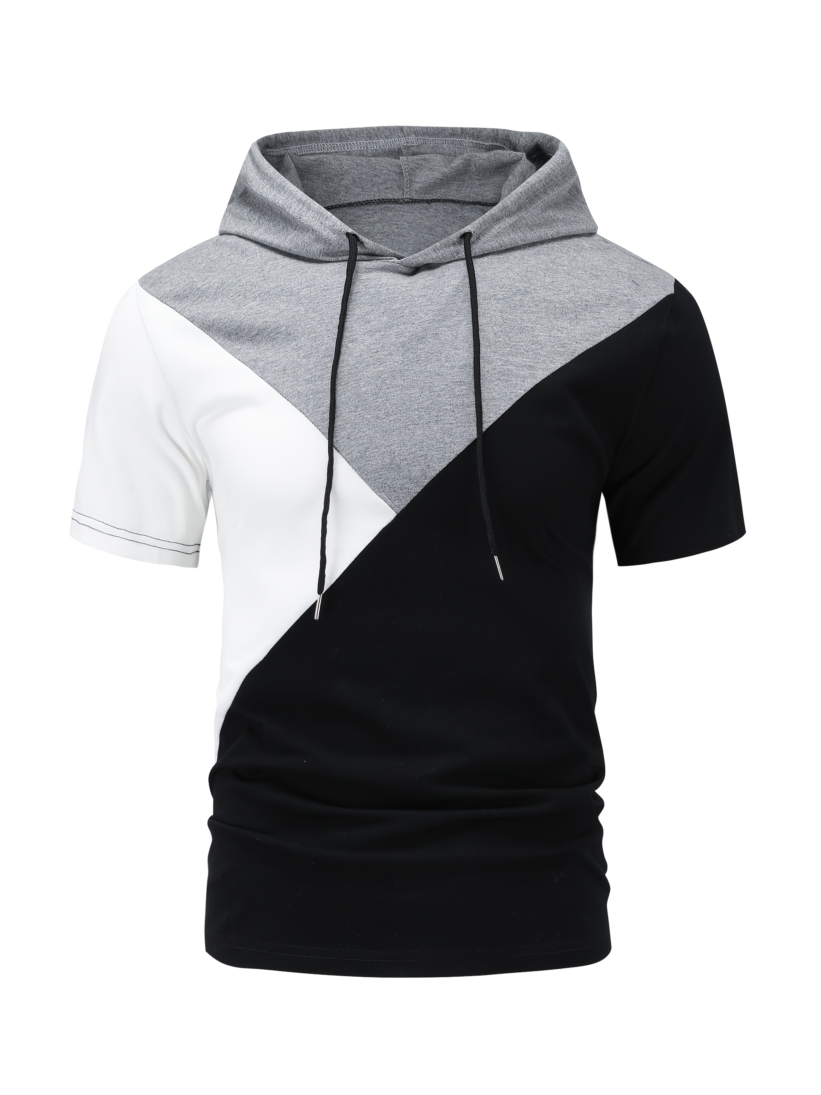 Men's Spring/Summer Casual Sports Hooded Short Sleeve T-shirt + Shorts Set Three-Color Contrast Design Outdoor Sportswear