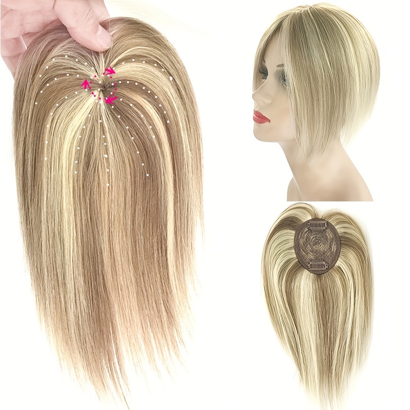 E-shop Damen Echthaar Topper, Echthaar Top P8/613, Schwarz, Dunkelbraun, Hellbraun, Gemischte Farben, 35G 10-Zoll Extension Clip-In Perückenteil für