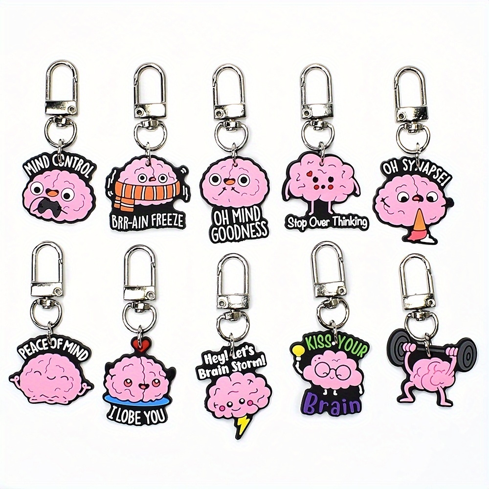 TEMU 10pcs Plastic Pink Mind Pattern Keychain, Brain Key Chain, Purse Backpack Decoration Luggage Charm Accessories Birthday Party Supplies Gift