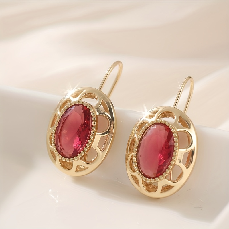 E-shop Vintage Kupfer Goldene Ohrringe mit Rotem Synthetischem Zirkonia, Geschenk für Sie