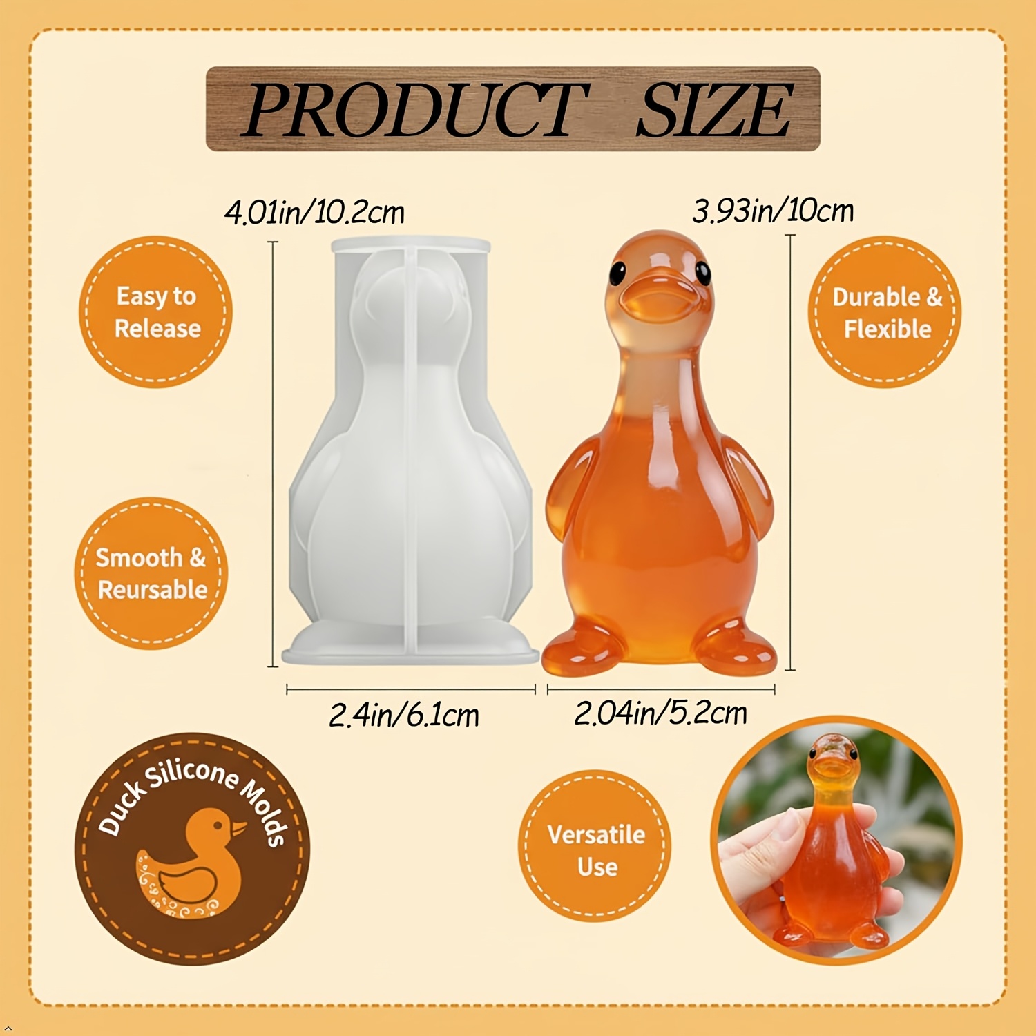 TEMU Resin Mold, 1pc Duck Model Candle Silicone Mold, 3d Duck Silicone Epoxy Resin Casting Mold, Candle Soap Making Mold, Home Decoration Decoration,