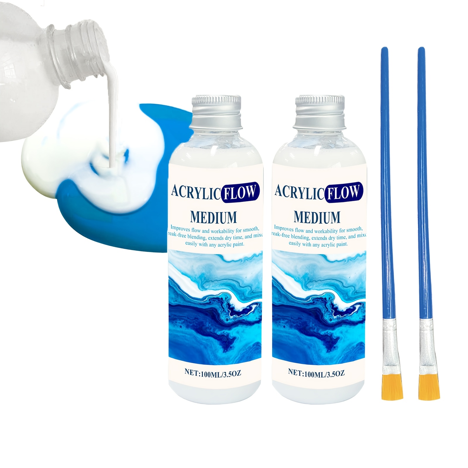 Image of 2pcs/4pcs Acrylic Pouring Medium Suitable With All Acrylic Paints Acrylic Paint Flow Medium With Brush Flow Enhancer & With , Make Acrylic Paint Colors More Vibrant, Creative Fluid Paintings