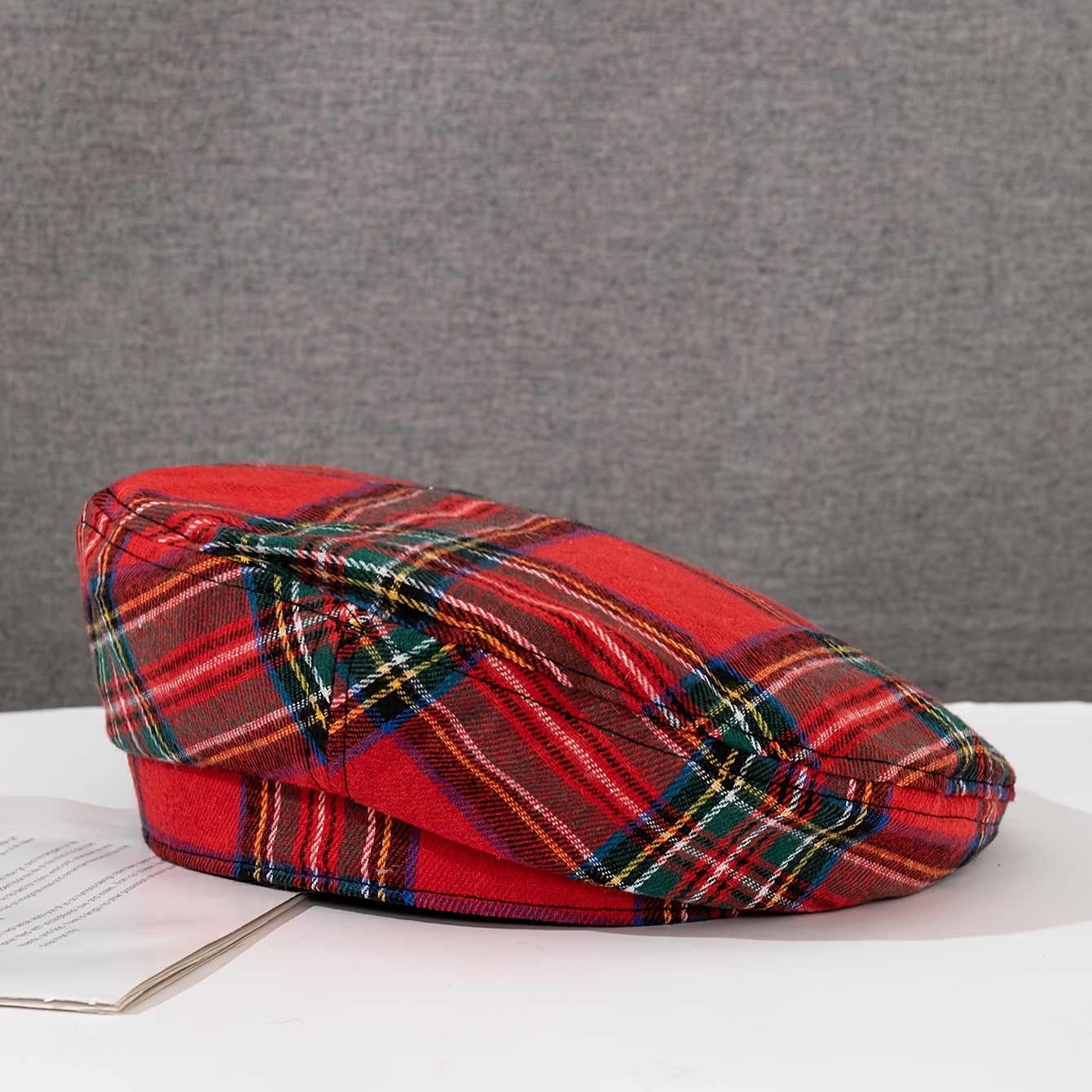 

Women's Red Plaid Newsboy Style - Woven Polyester Lightweight Hat, Holiday Themed With Drawstring Closure, Hand Washable - Ideal For Christmas Sister And Mother-daughter Matching Outfits