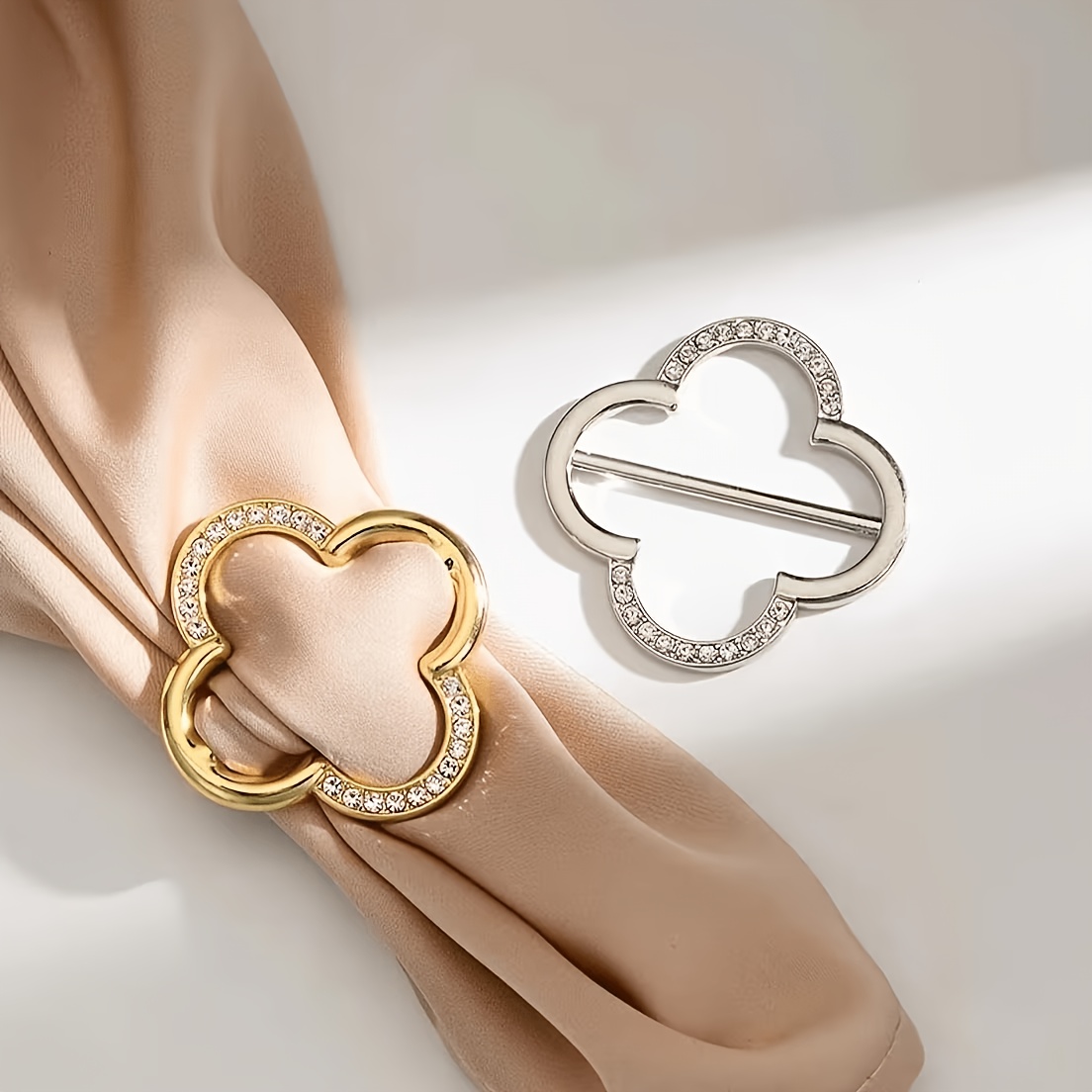 2/4-piece Scarf Set, Featuring A Four-corner Tie Design With Clover-shaped Decorative Buttons To Secure The Hem, A Versatile T-shirt Button Accessory Designed Specifically For Women