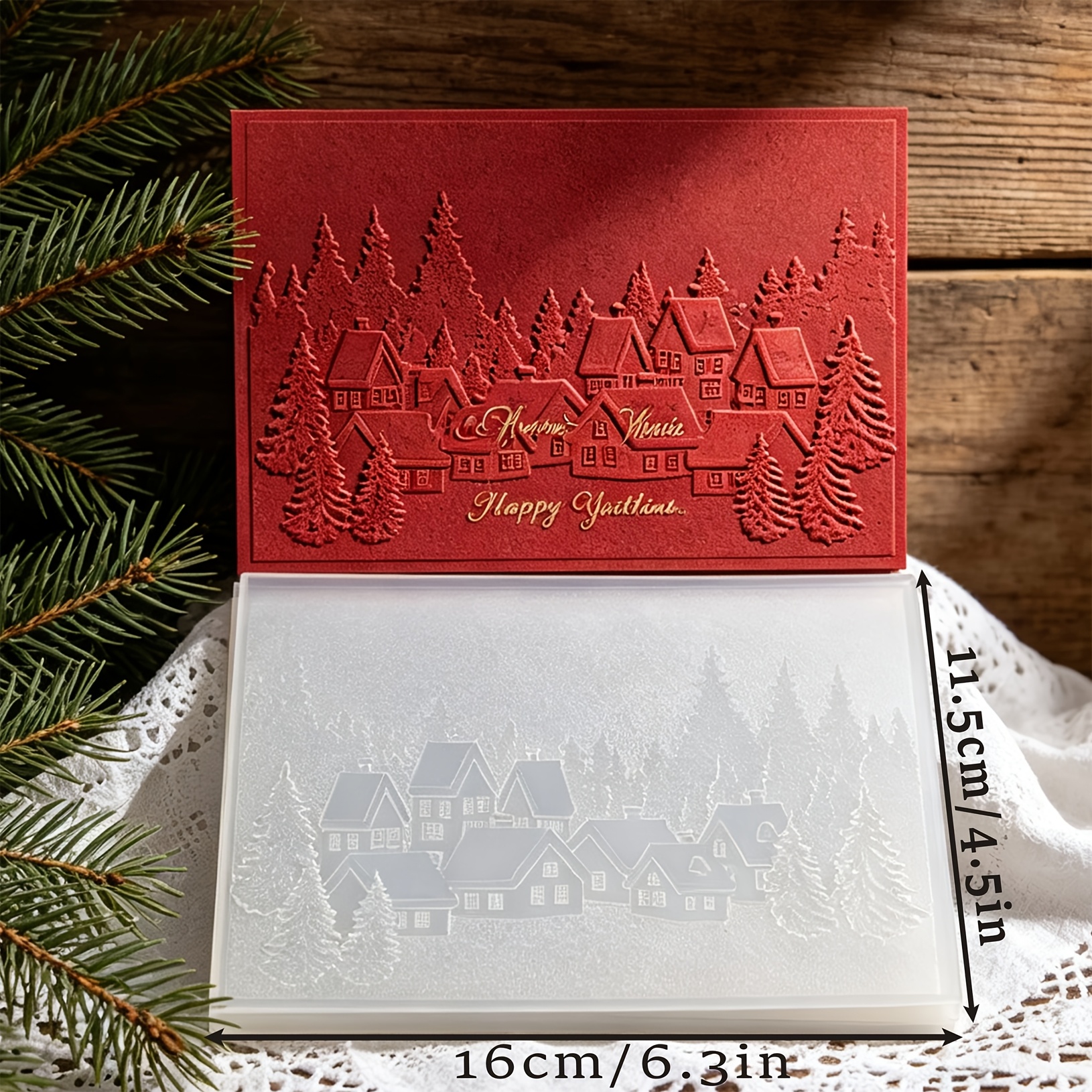 TEMU 【商品名】冬の雪景色の村の要素パターンデザイン エンボスボード 透明エンボスモールド ハンドメイド グリーティングカードツール